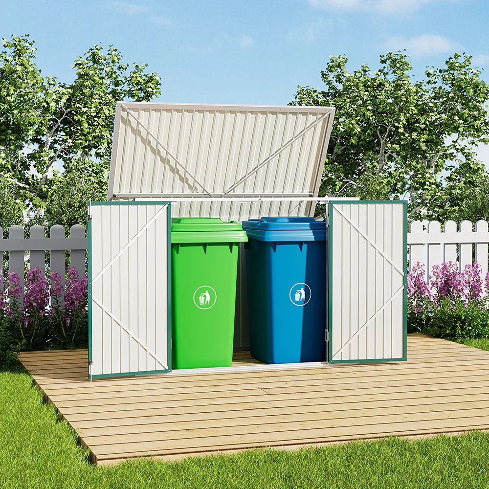 Breeins Steel Trash Can Recycle Bin Enclosure Storage Shed - Image 3