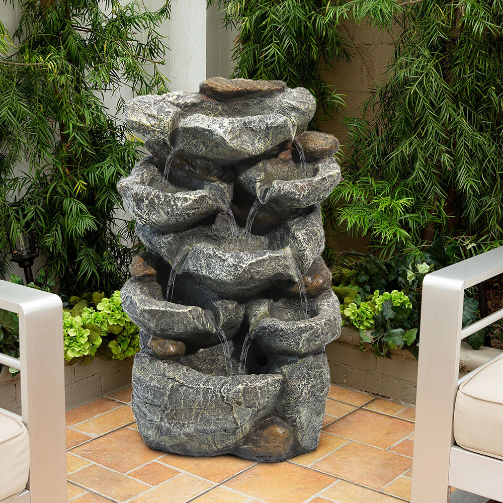 Breeins Water Feature Outdoor LED Waterfall Electric Fountain Rockery Garden Decor - Image 2