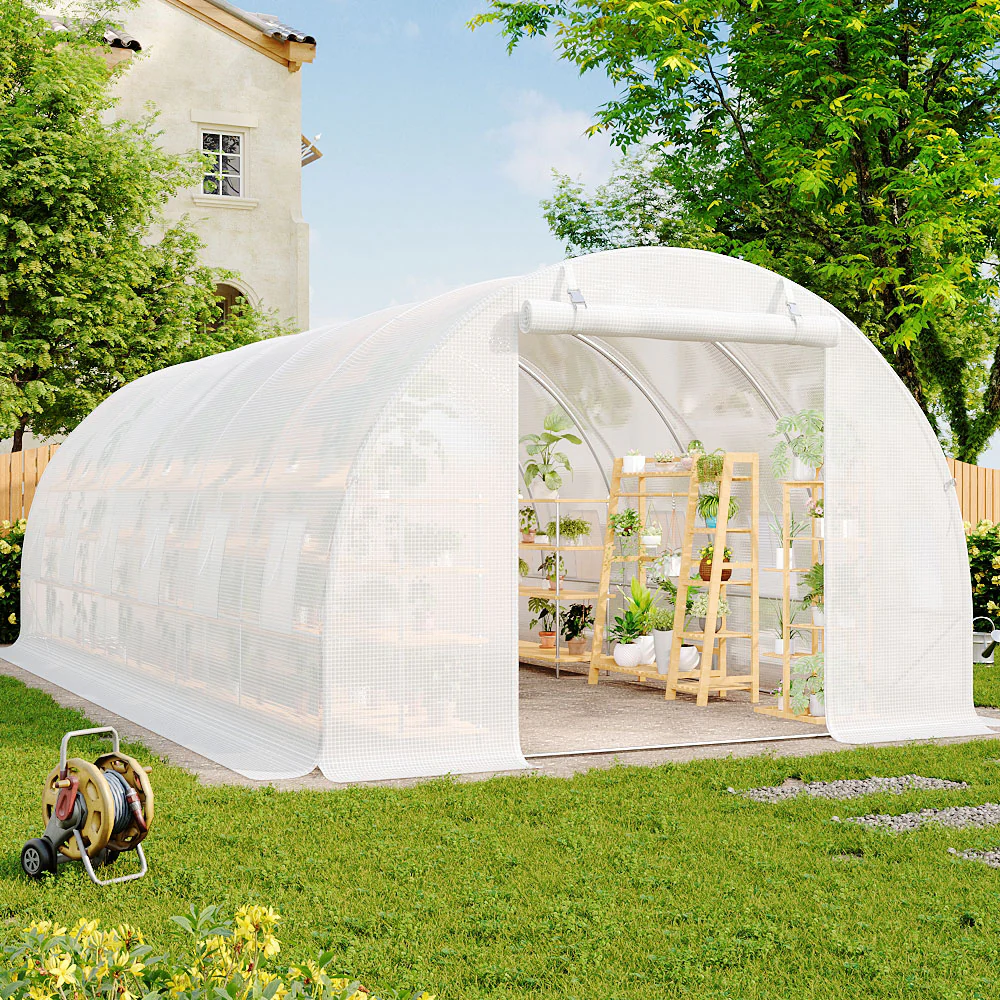 Breeins White Outdoor Walk-in Tunnel Greenhouse With Steel Frame - Image 2