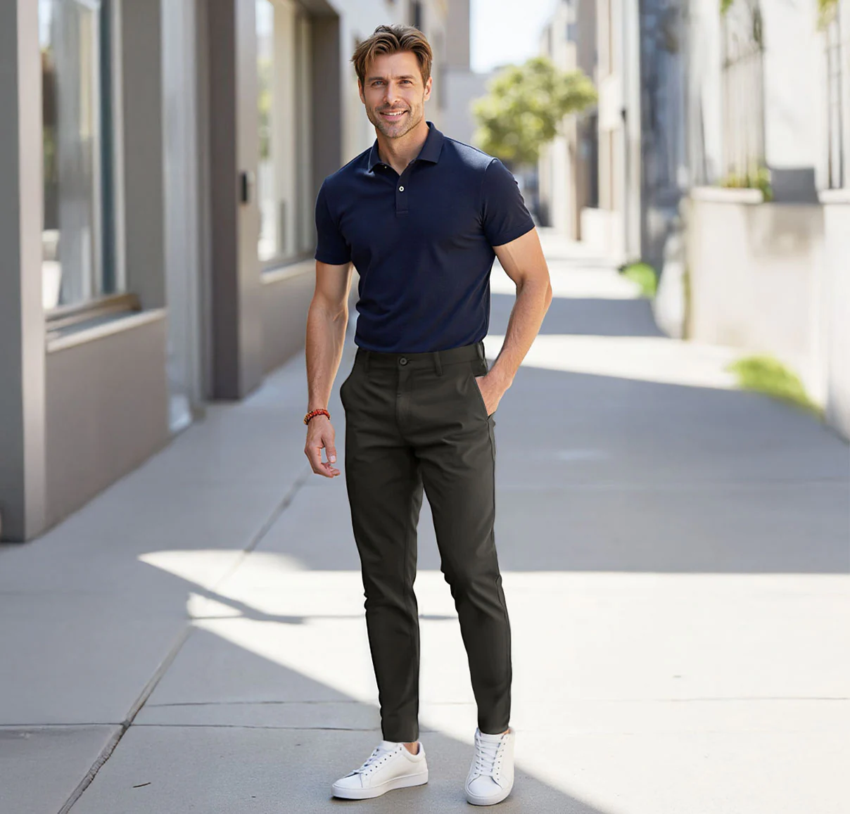 Brown Cotton Twill Straight Leg Trousers