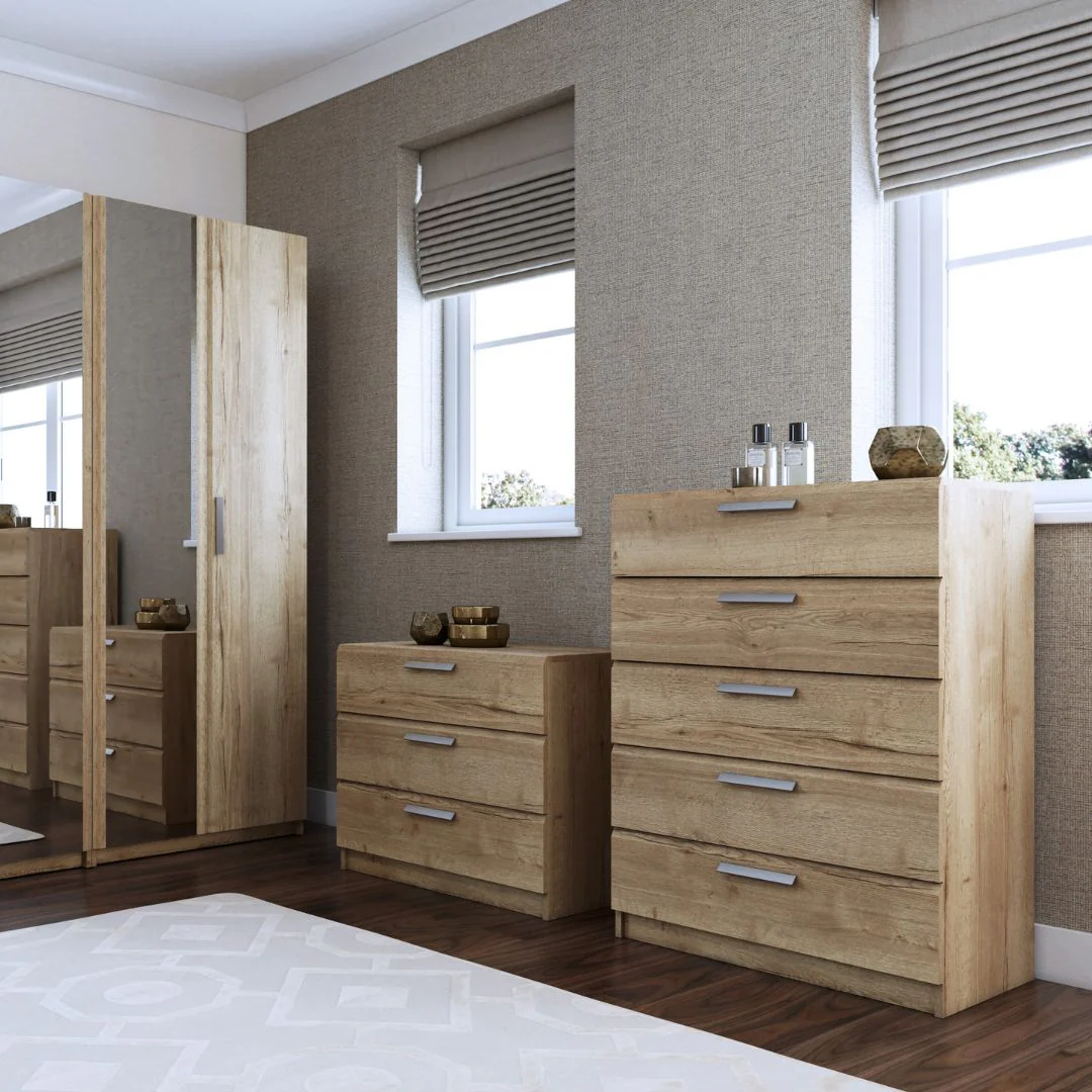 Buckingham Ready Assembled Chest of Drawers with 5 Drawers Tallboy - Natural Rustic Oak - Image 7