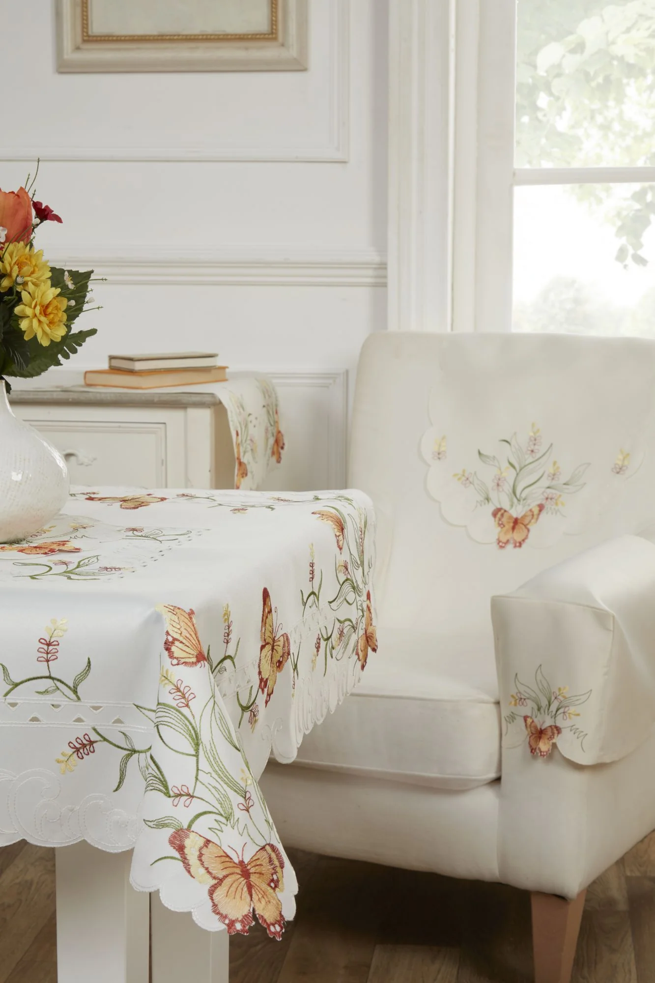 Butterfly Embroidered Table Cloth