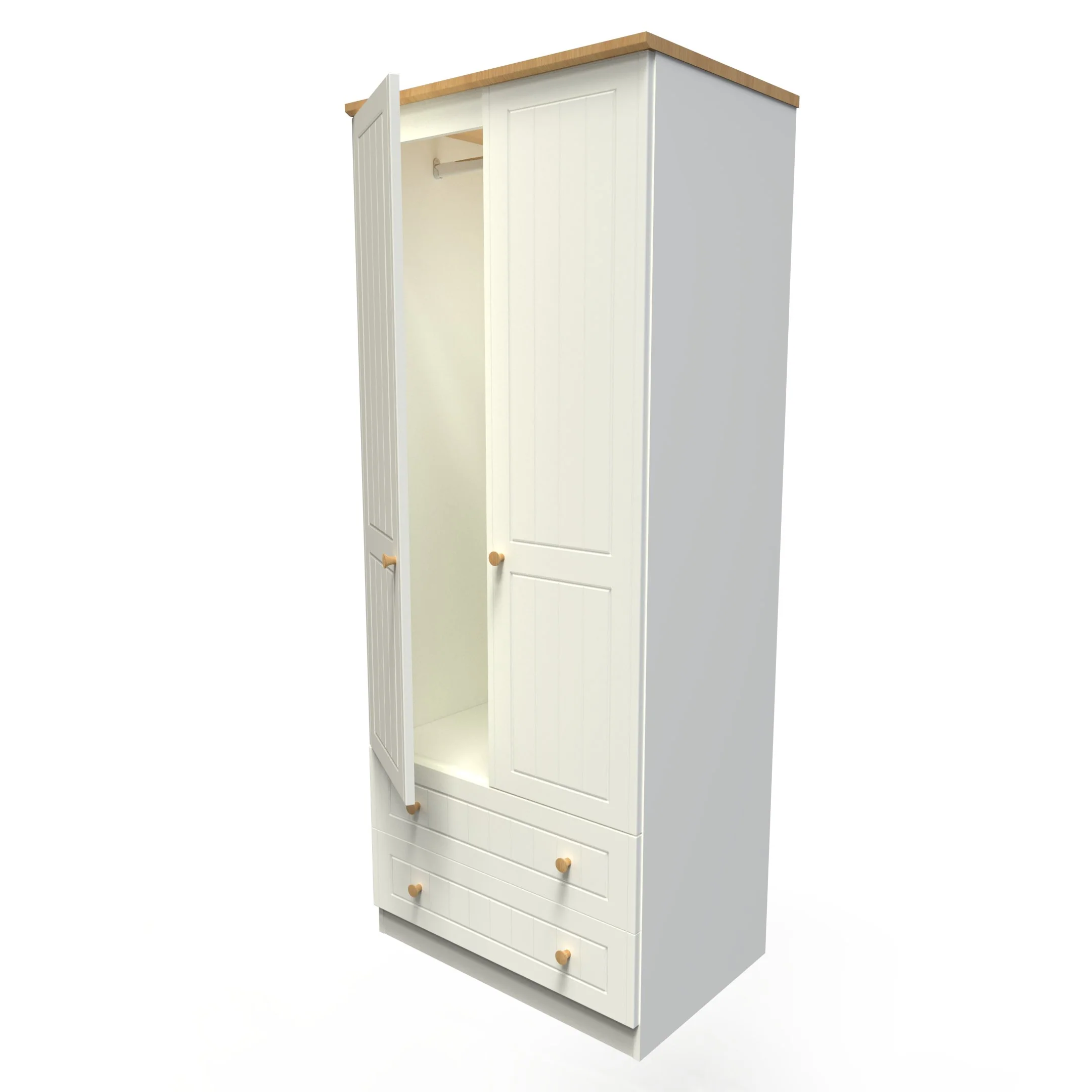 Byland Ready Assembled 2 Door 2 Drawer Wardrobe in Cream Ash & Modern Oak - Image 16