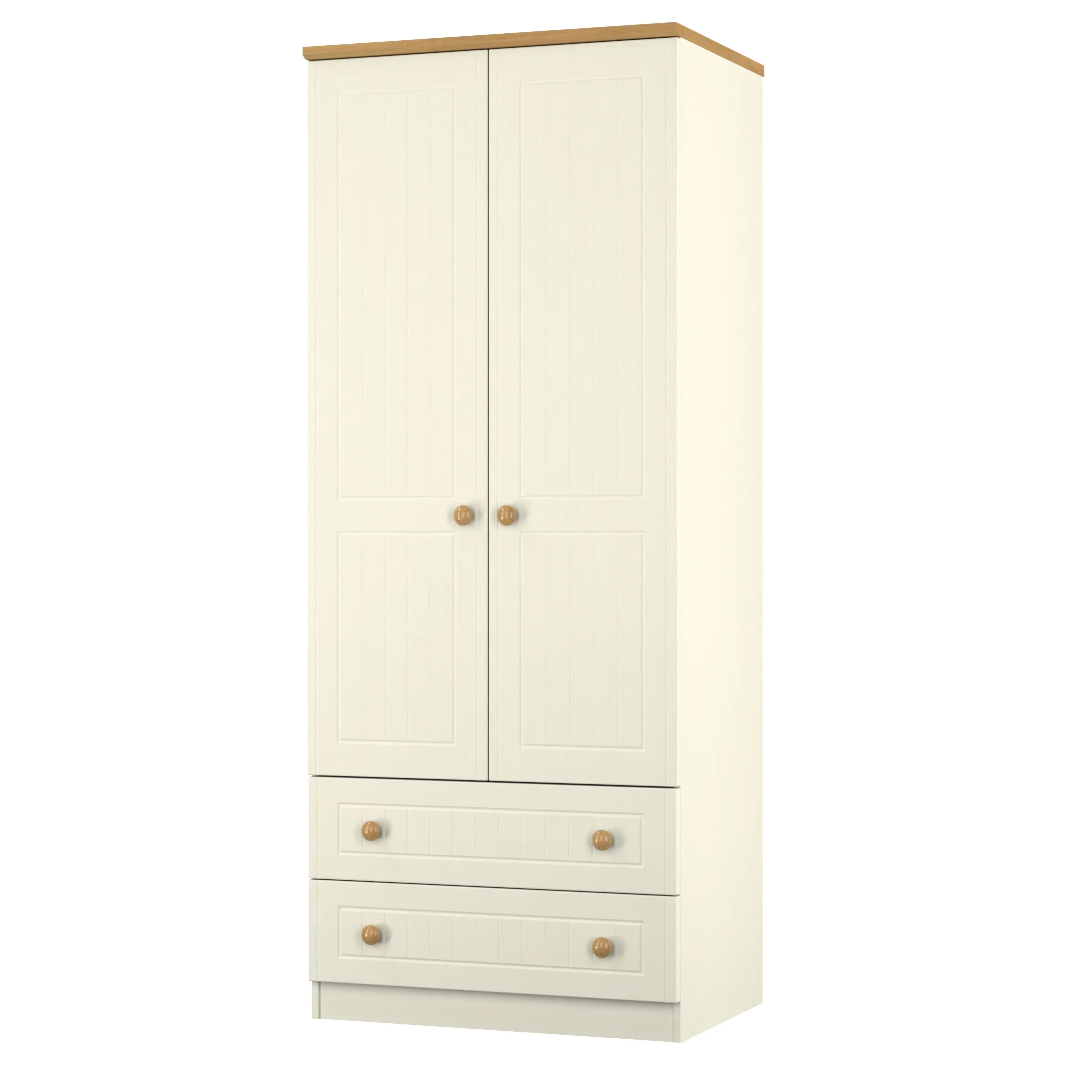 Byland Ready Assembled 2 Door 2 Drawer Wardrobe in Cream Ash & Modern Oak - Image 9
