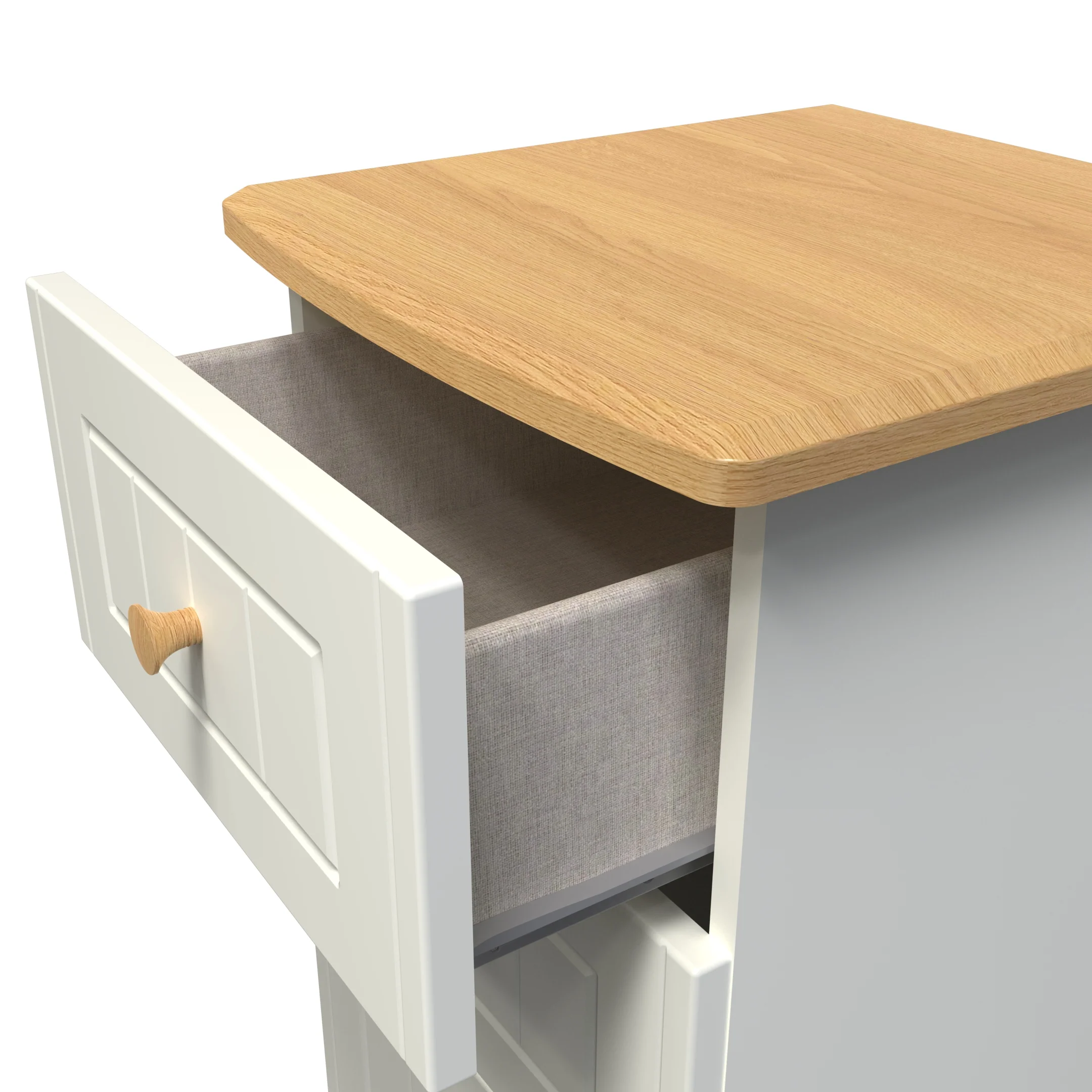 Byland Ready Assembled 3 Drawer Bedside Cabinet in Cream Ash & Modern Oak - Image 10