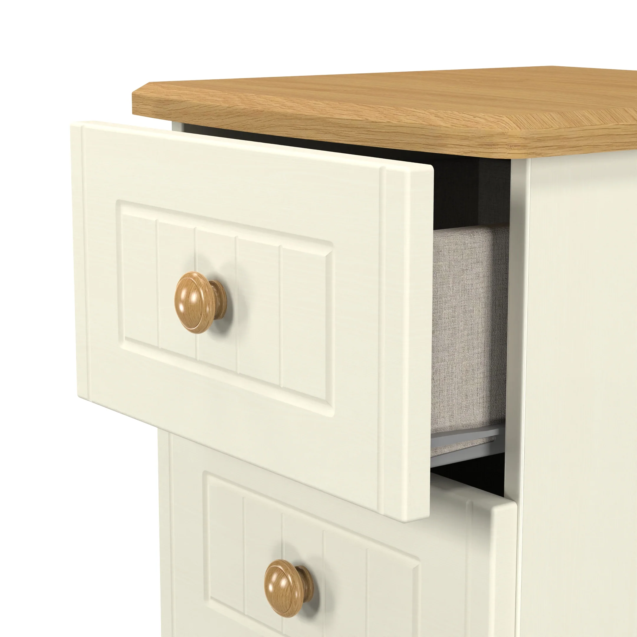 Byland Ready Assembled 3 Drawer Bedside Cabinet in Cream Ash & Modern Oak - Image 11