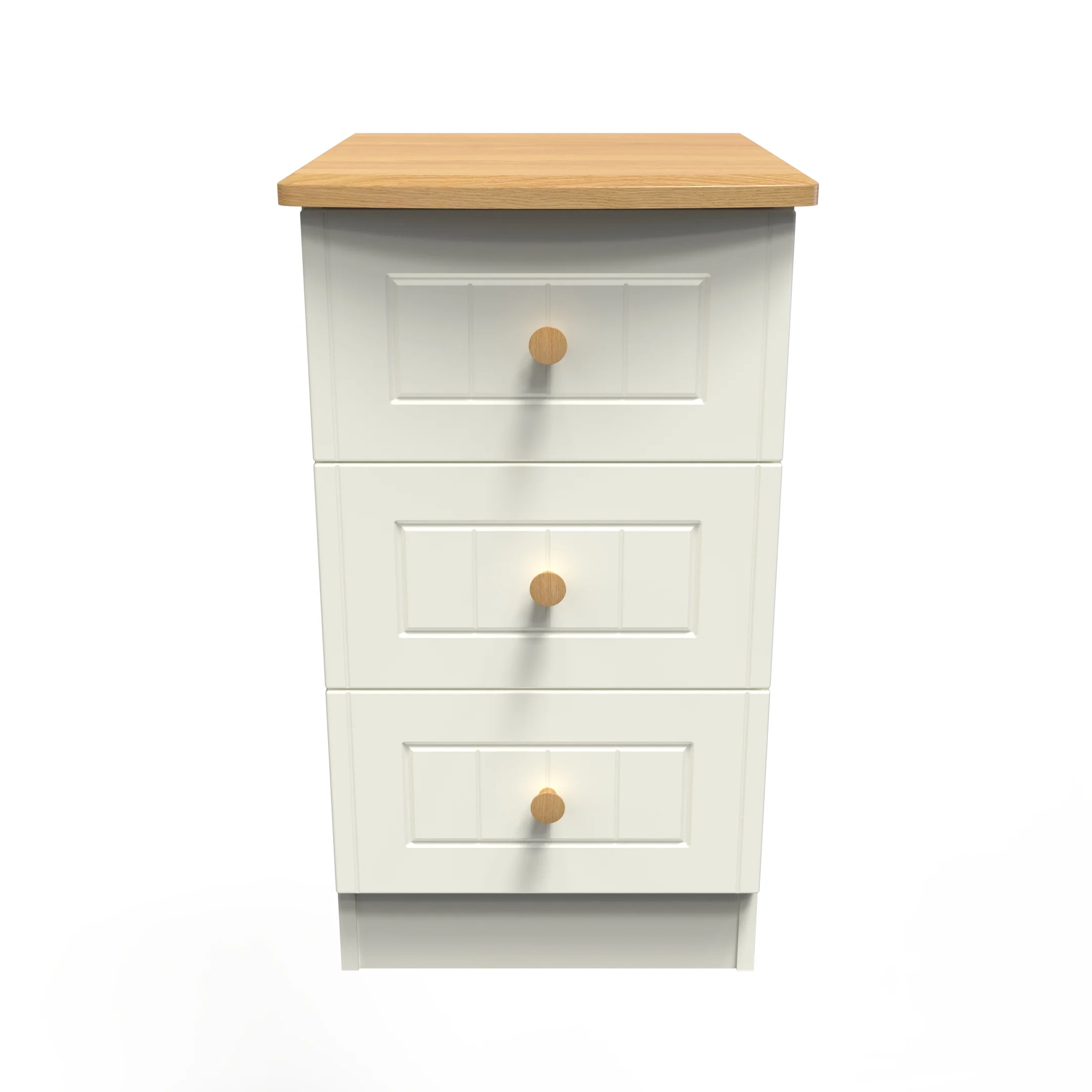 Byland Ready Assembled 3 Drawer Bedside Cabinet in Cream Ash & Modern Oak - Image 2