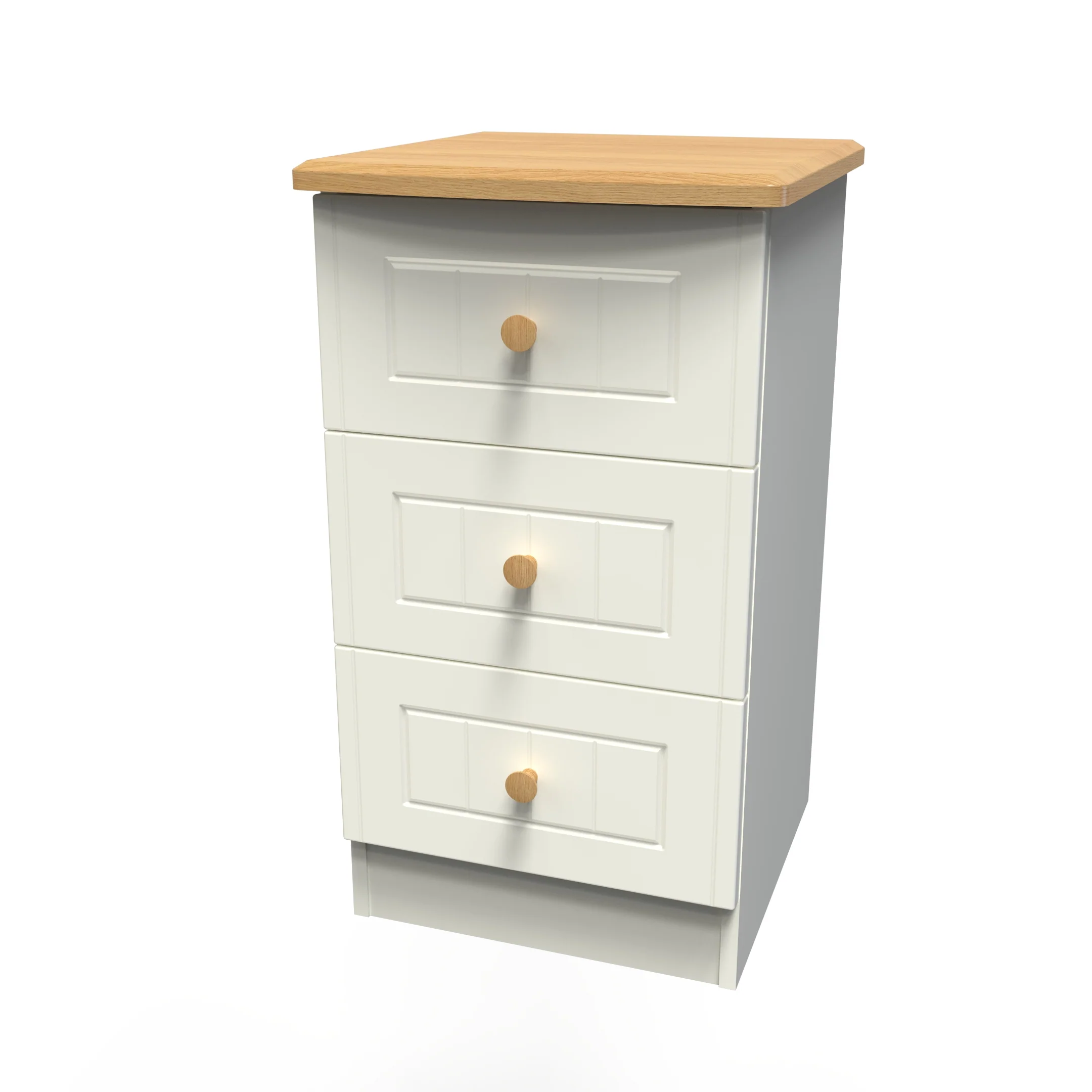 Byland Ready Assembled 3 Drawer Bedside Cabinet in Cream Ash & Modern Oak - Image 6
