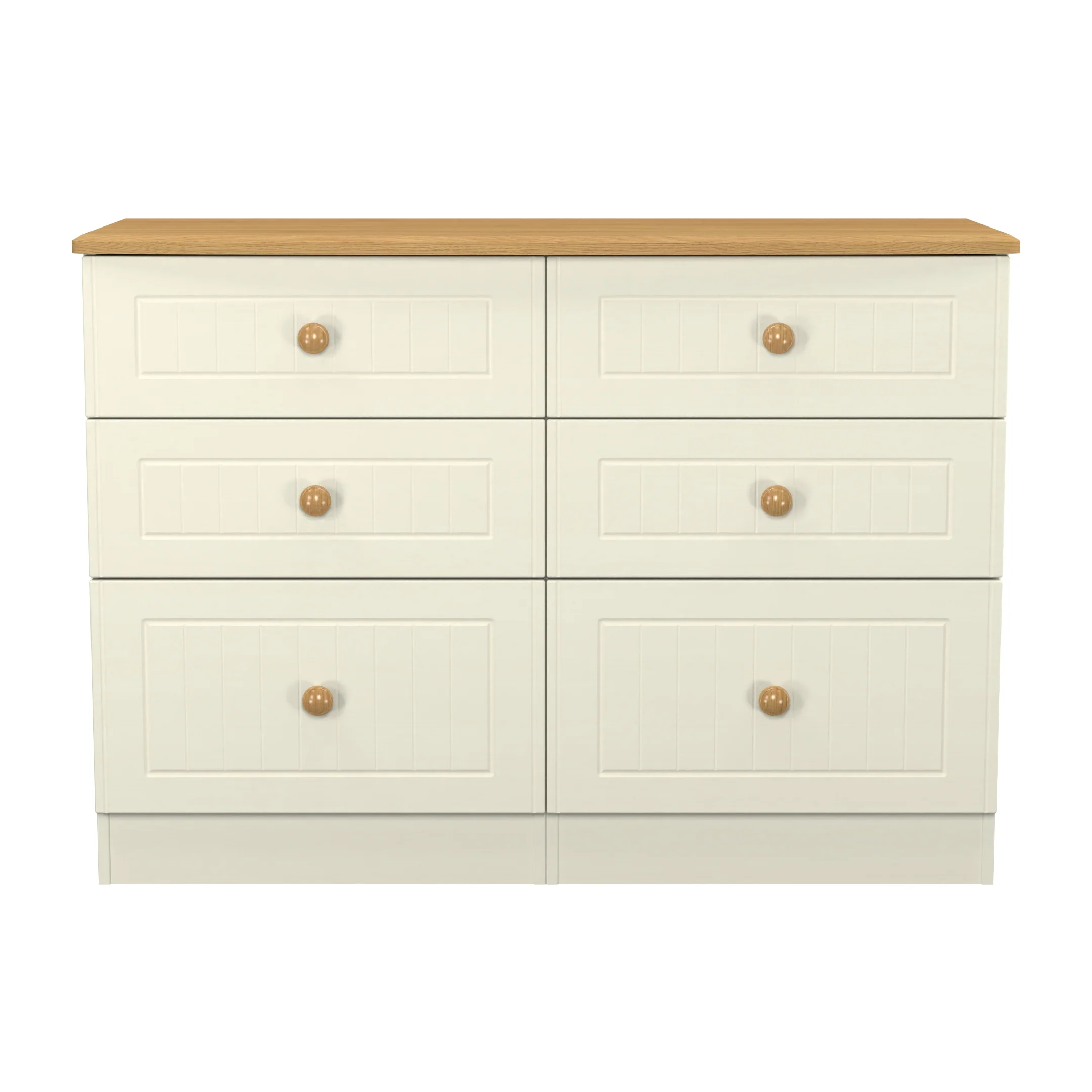 Byland Ready Assembled 6 Drawer Wide Chest in Cream Ash & Modern Oak - Image 2