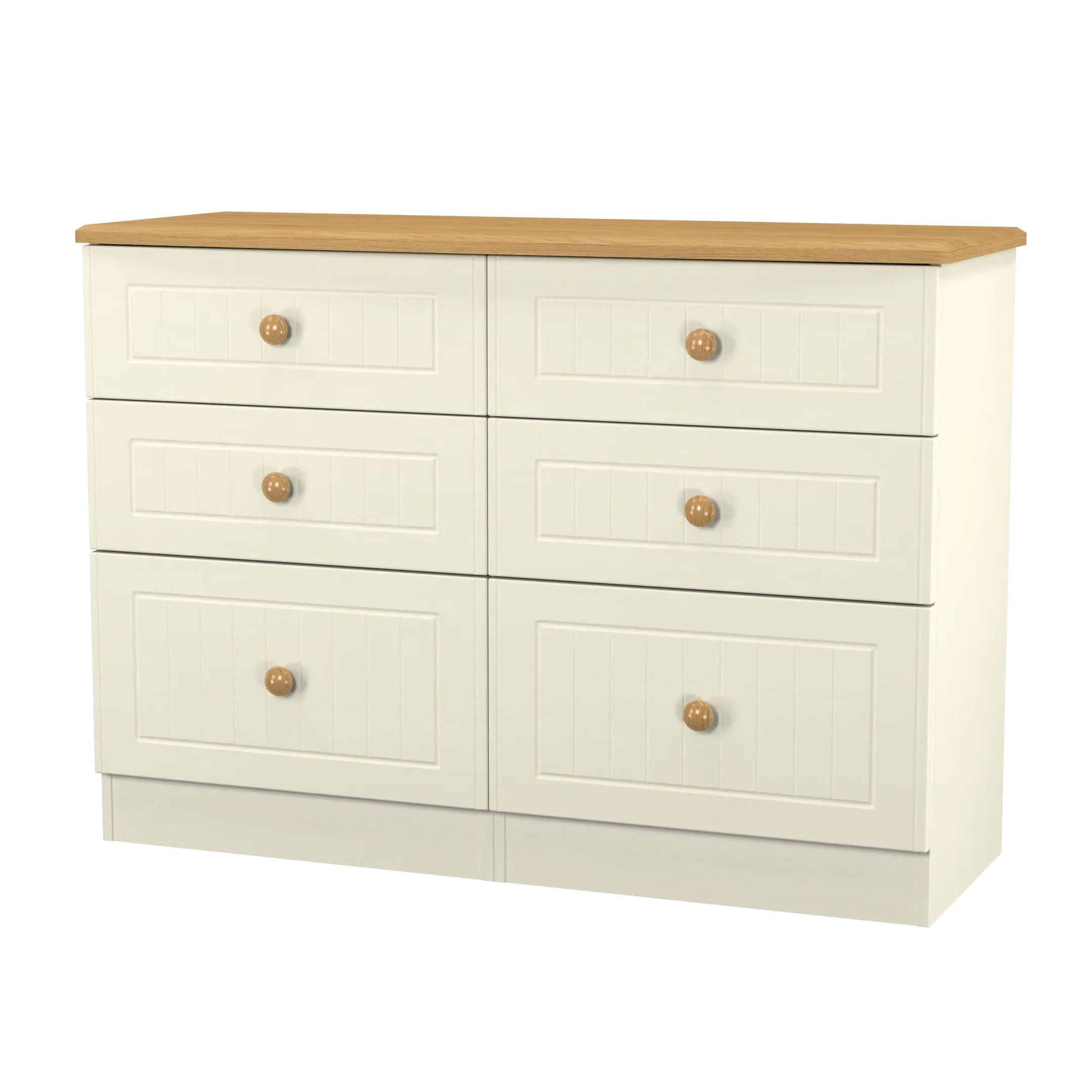 Byland Ready Assembled 6 Drawer Wide Chest in Cream Ash & Modern Oak - Image 4