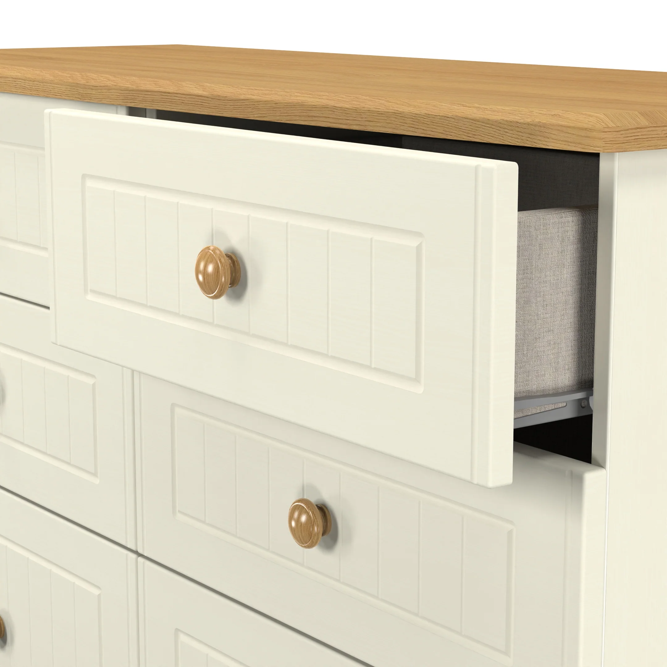 Byland Ready Assembled 6 Drawer Wide Chest in Cream Ash & Modern Oak - Image 6