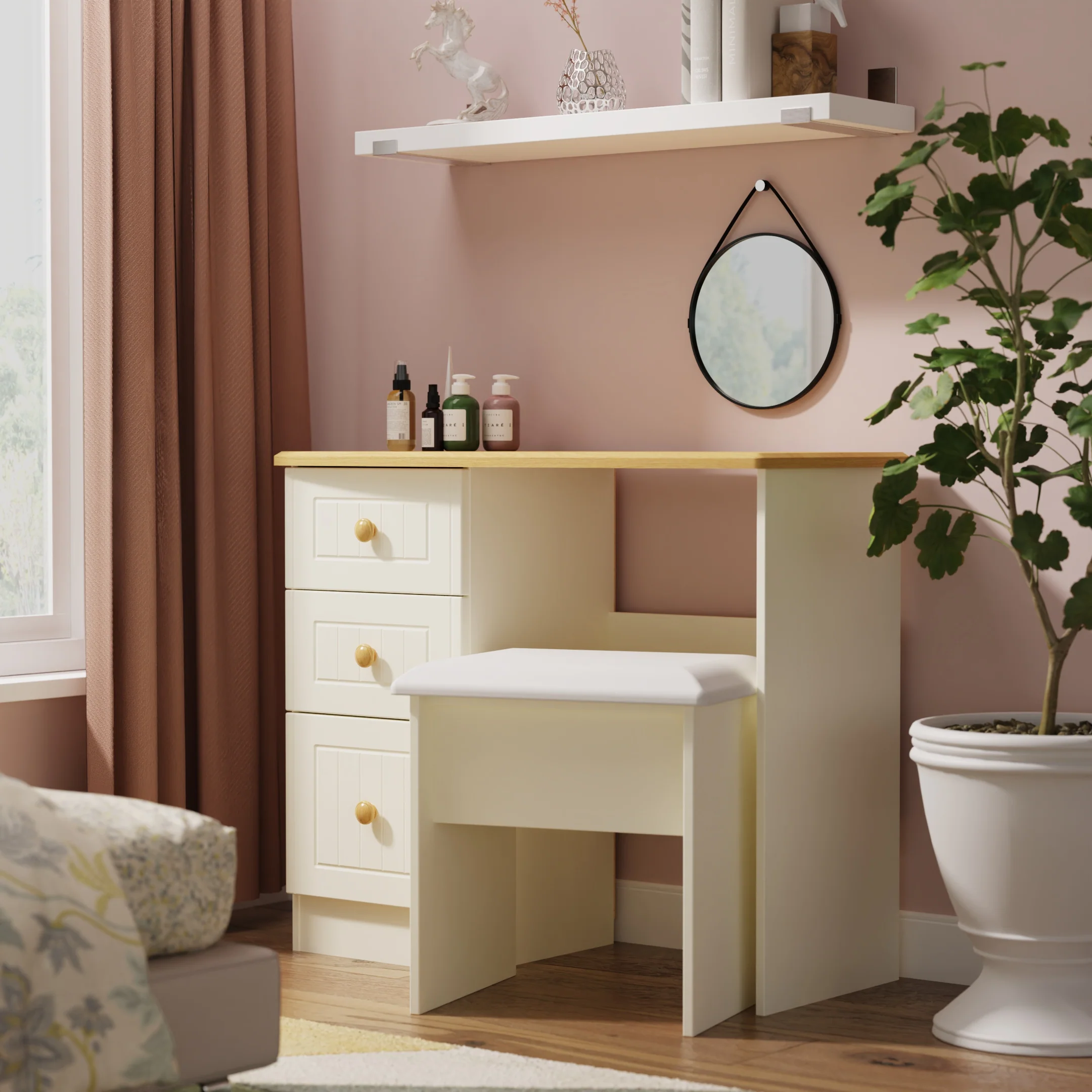 Byland Ready Assembled Vanity in Cream Ash & Modern Oak
