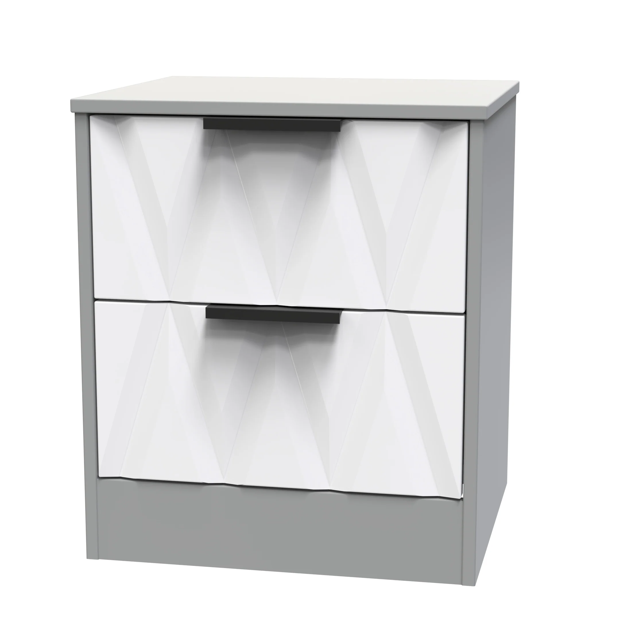 Calgary Ready Assembled 2 Drawer Bedside Cabinet in White Matt & Dusk Grey - Image 3