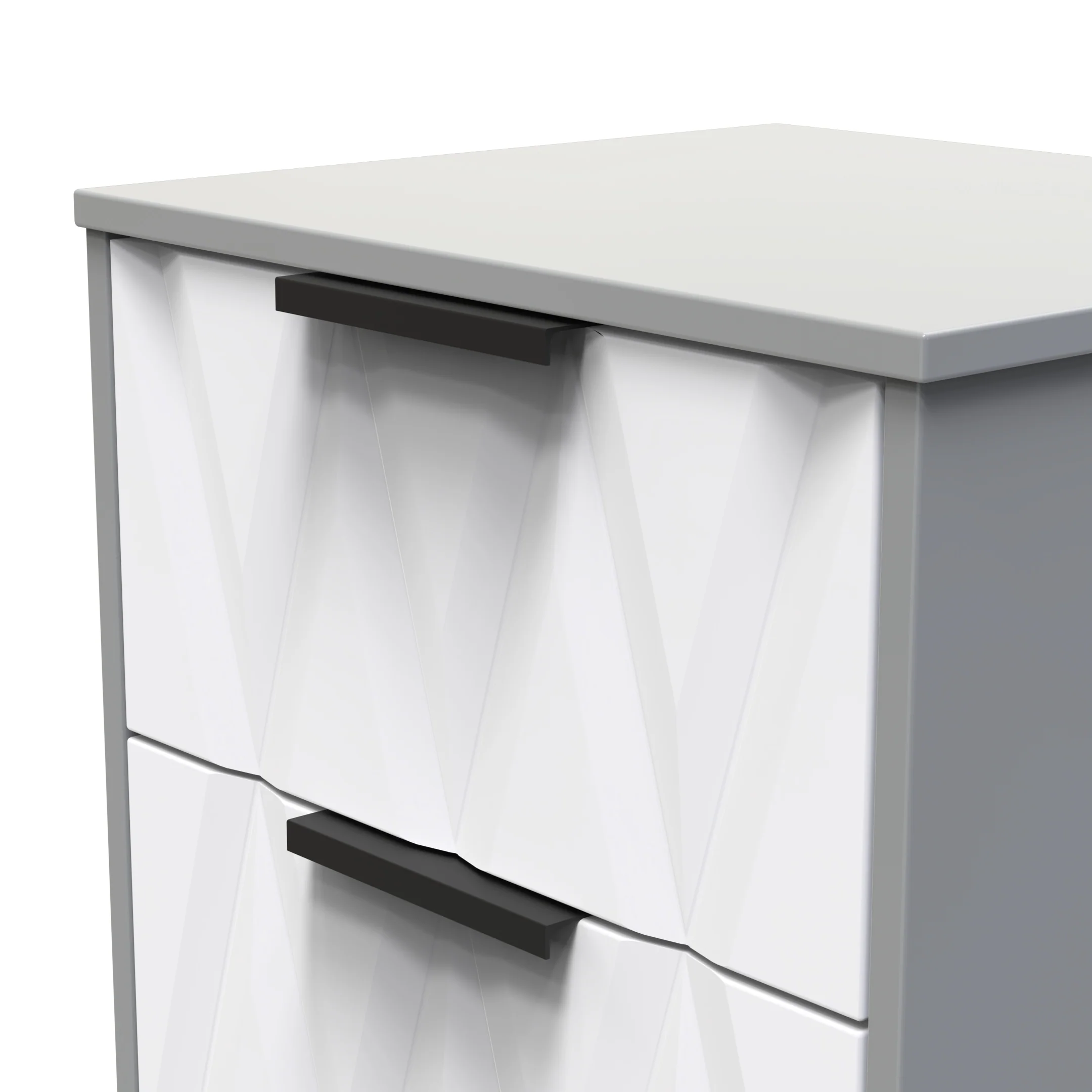 Calgary Ready Assembled 2 Drawer Bedside Cabinet in White Matt & Dusk Grey - Image 4