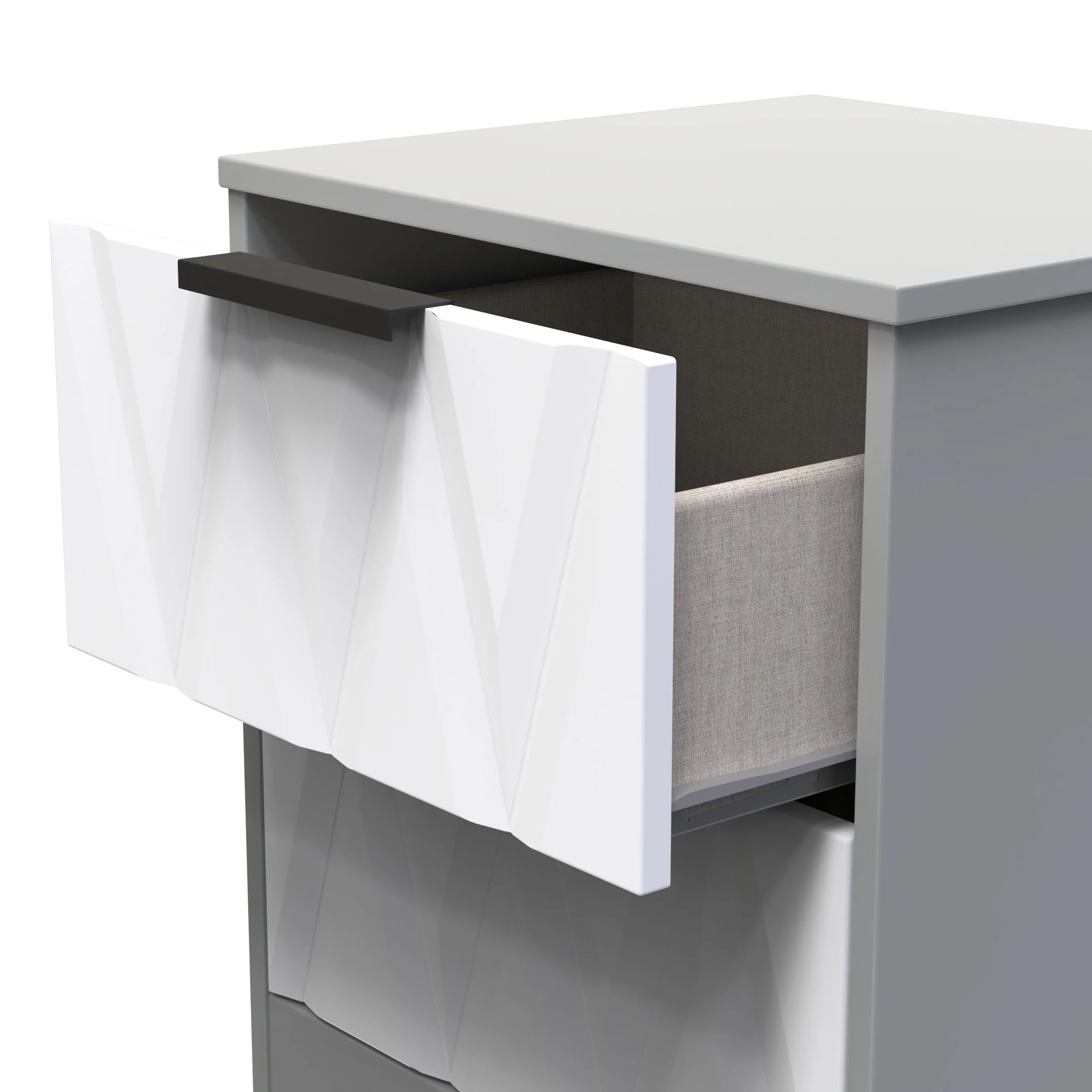 Calgary Ready Assembled 2 Drawer Bedside Cabinet in White Matt & Dusk Grey - Image 5
