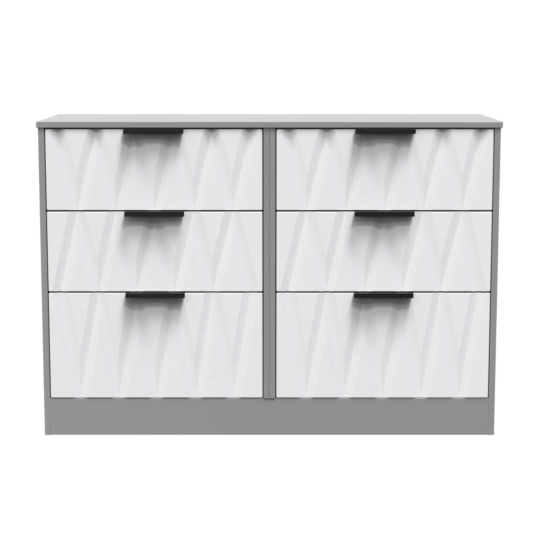 Calgary Ready Assembled 6 Drawer Wide Chest in White Matt & Dusk Grey