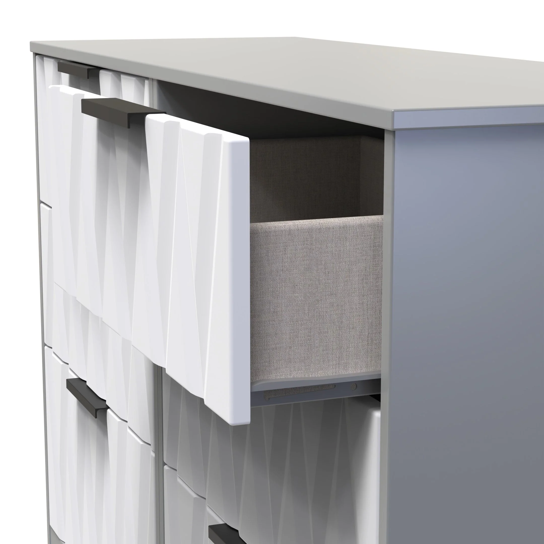 Calgary Ready Assembled 6 Drawer Wide Chest in White Matt & Dusk Grey - Image 5