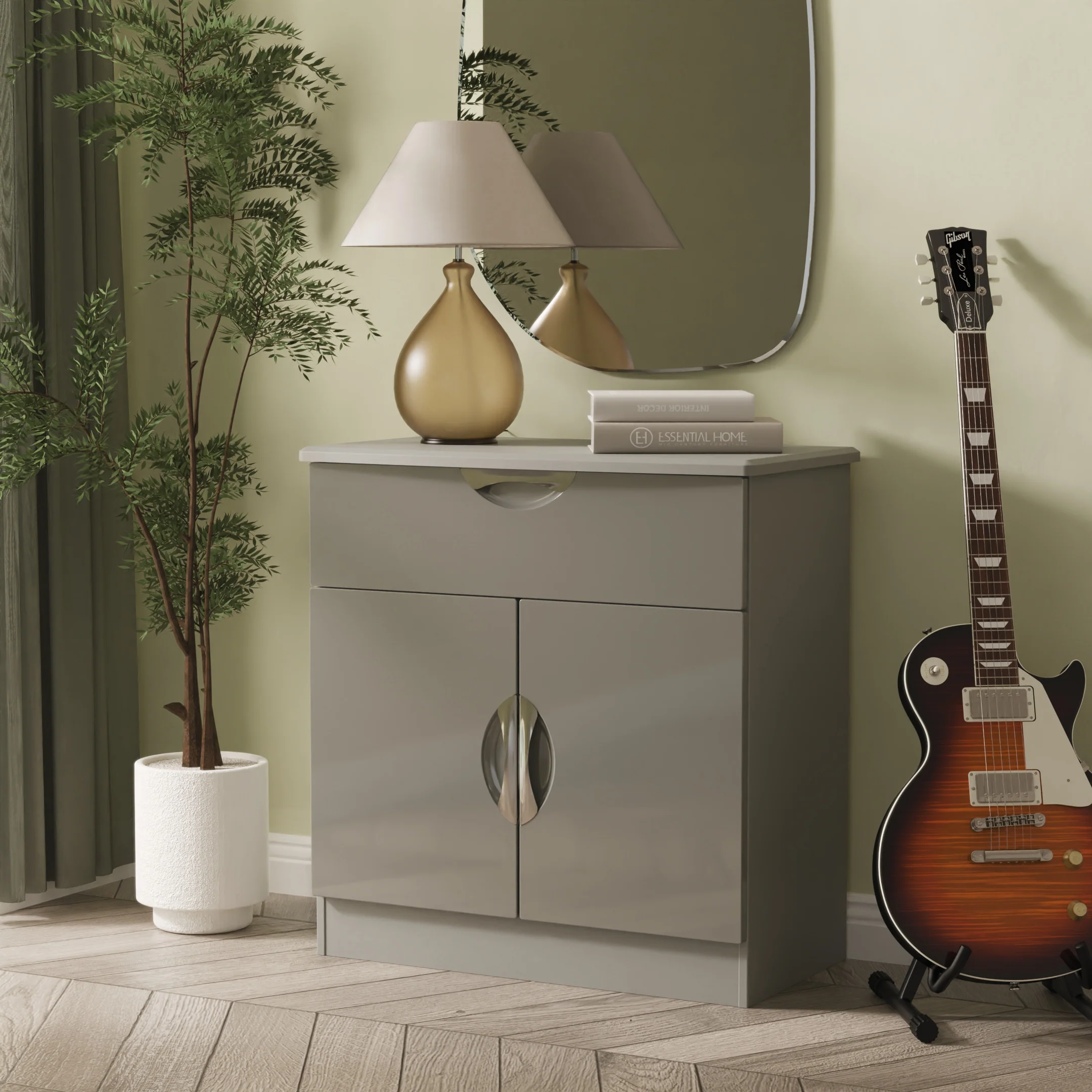 Camden 1 Drawer 2 Door Sideboard in Grey Gloss & Dusk Grey - Ready Assembled