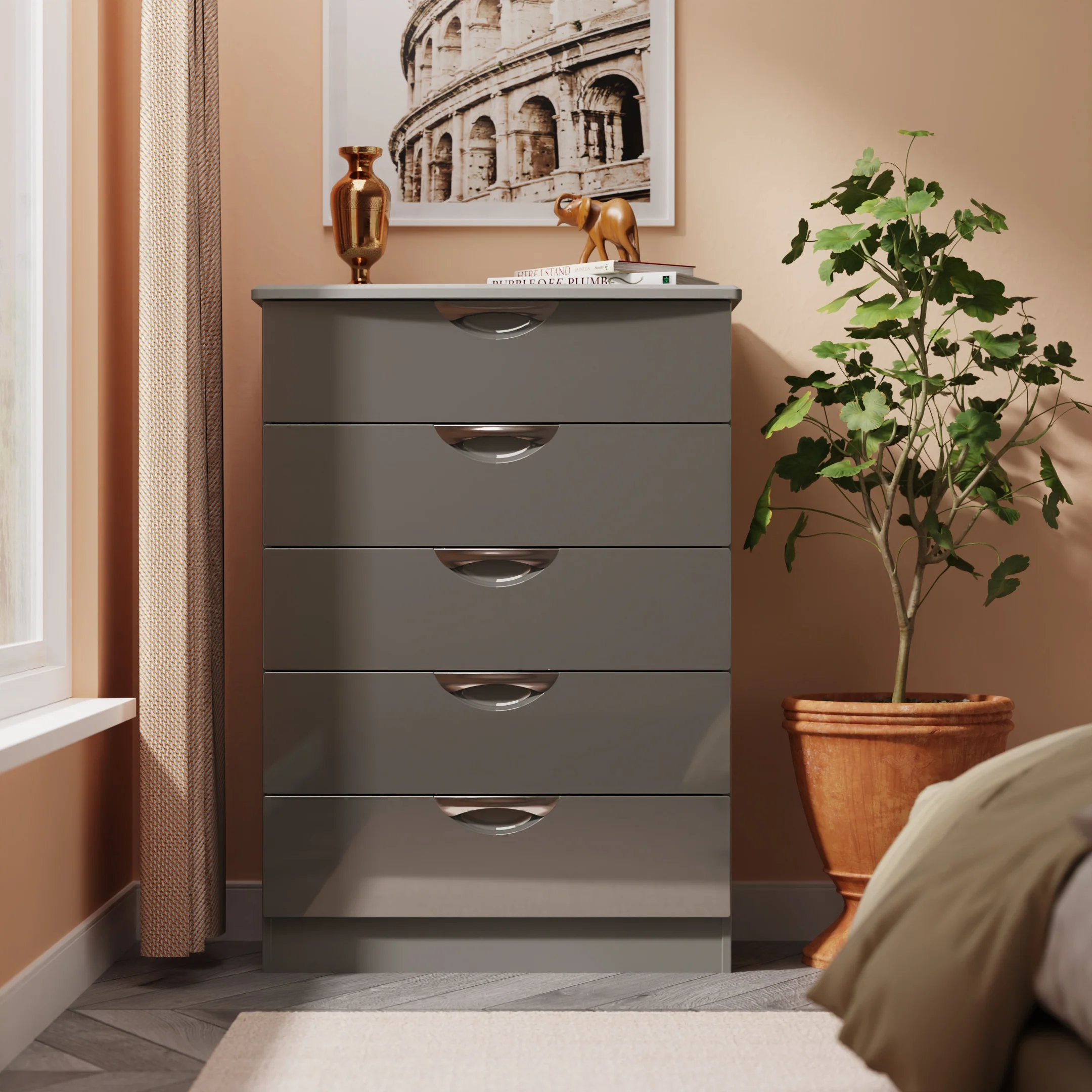 Camden 5 Drawer Chest in Grey Gloss & Dusk Grey - Ready Assembled