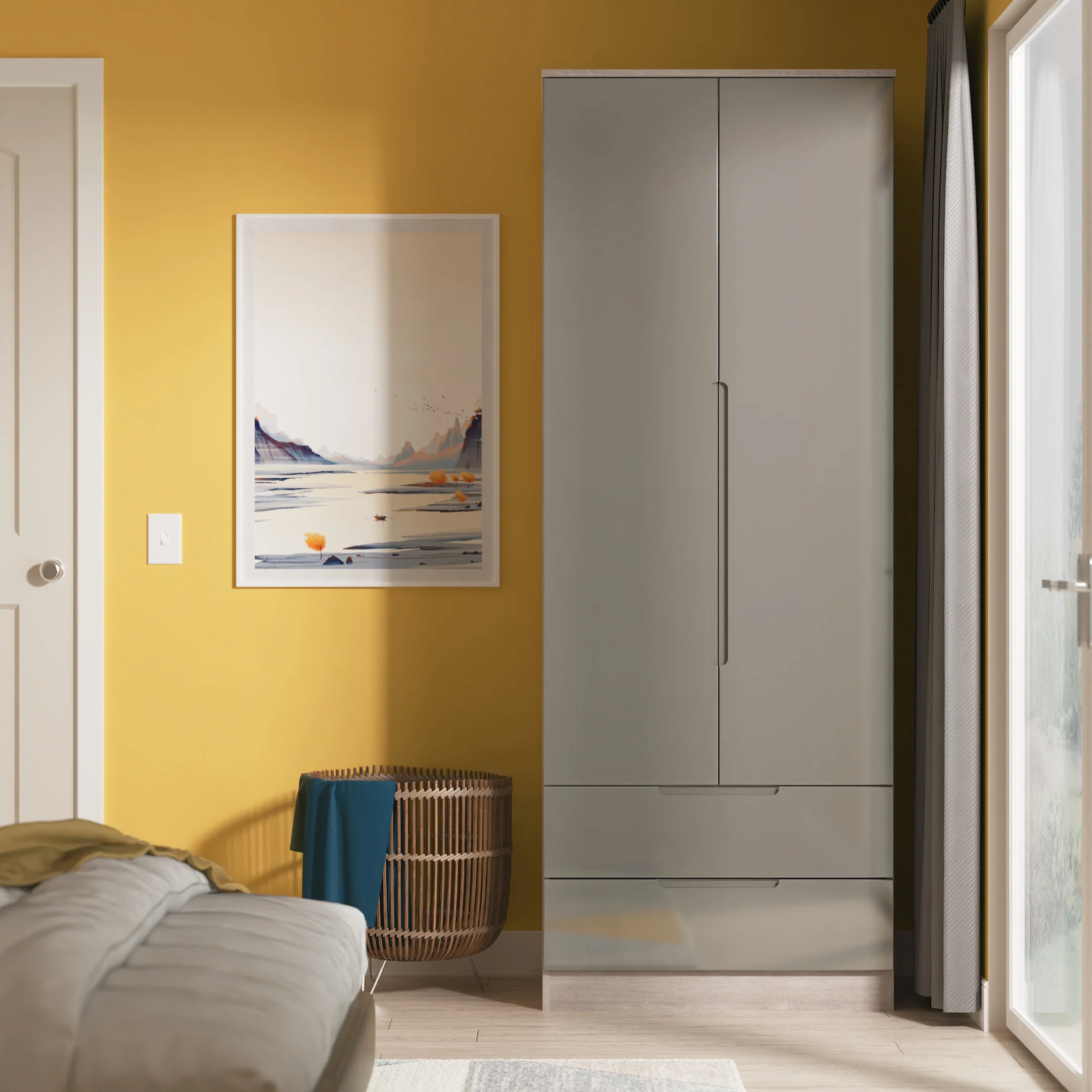 Cannes Ready Assembled 2 Door 2 Drawer Wardrobe in Grey Gloss & Grey Oak