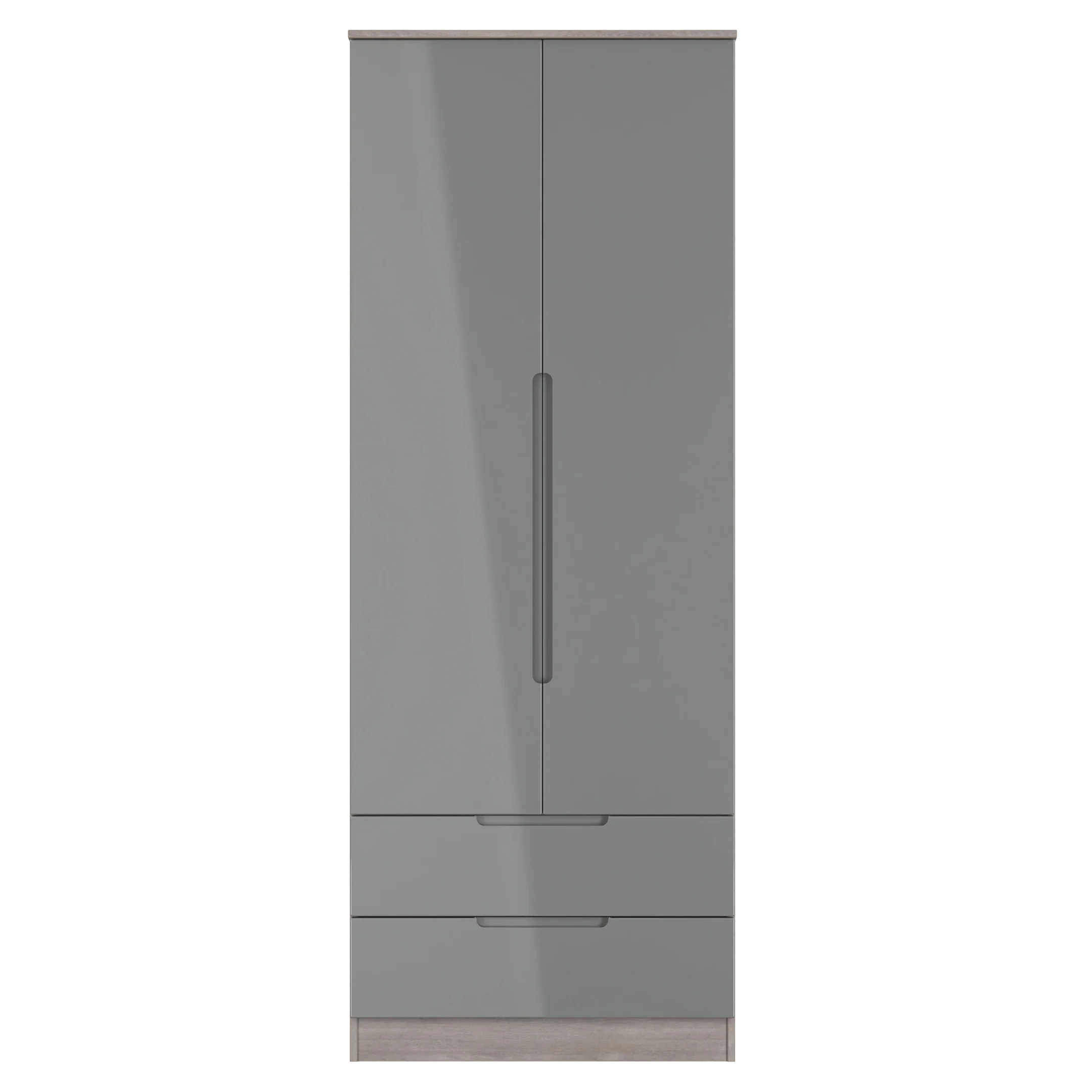 Cannes Ready Assembled 2 Door 2 Drawer Wardrobe in Grey Gloss & Grey Oak - Image 2