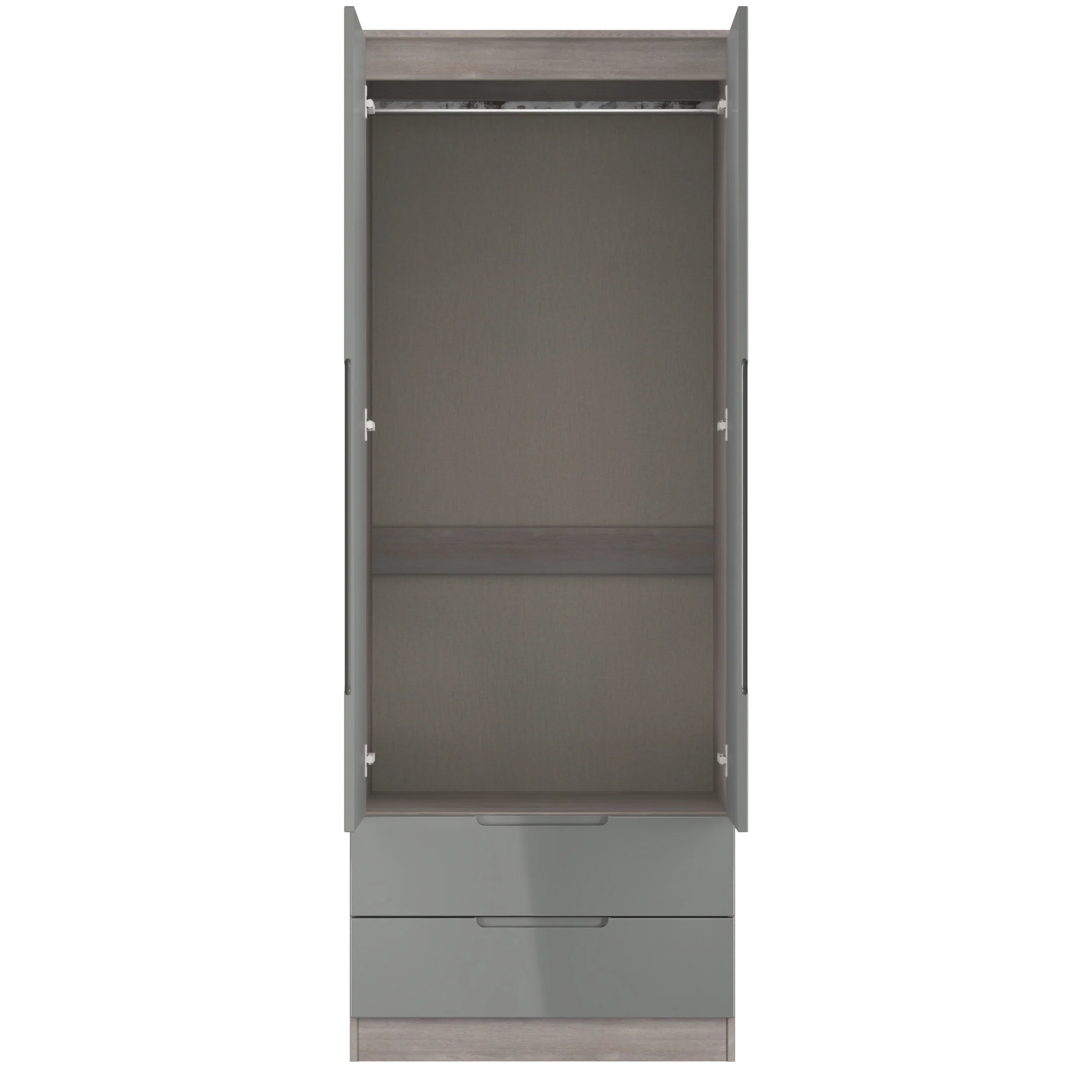 Cannes Ready Assembled 2 Door 2 Drawer Wardrobe in Grey Gloss & Grey Oak - Image 8