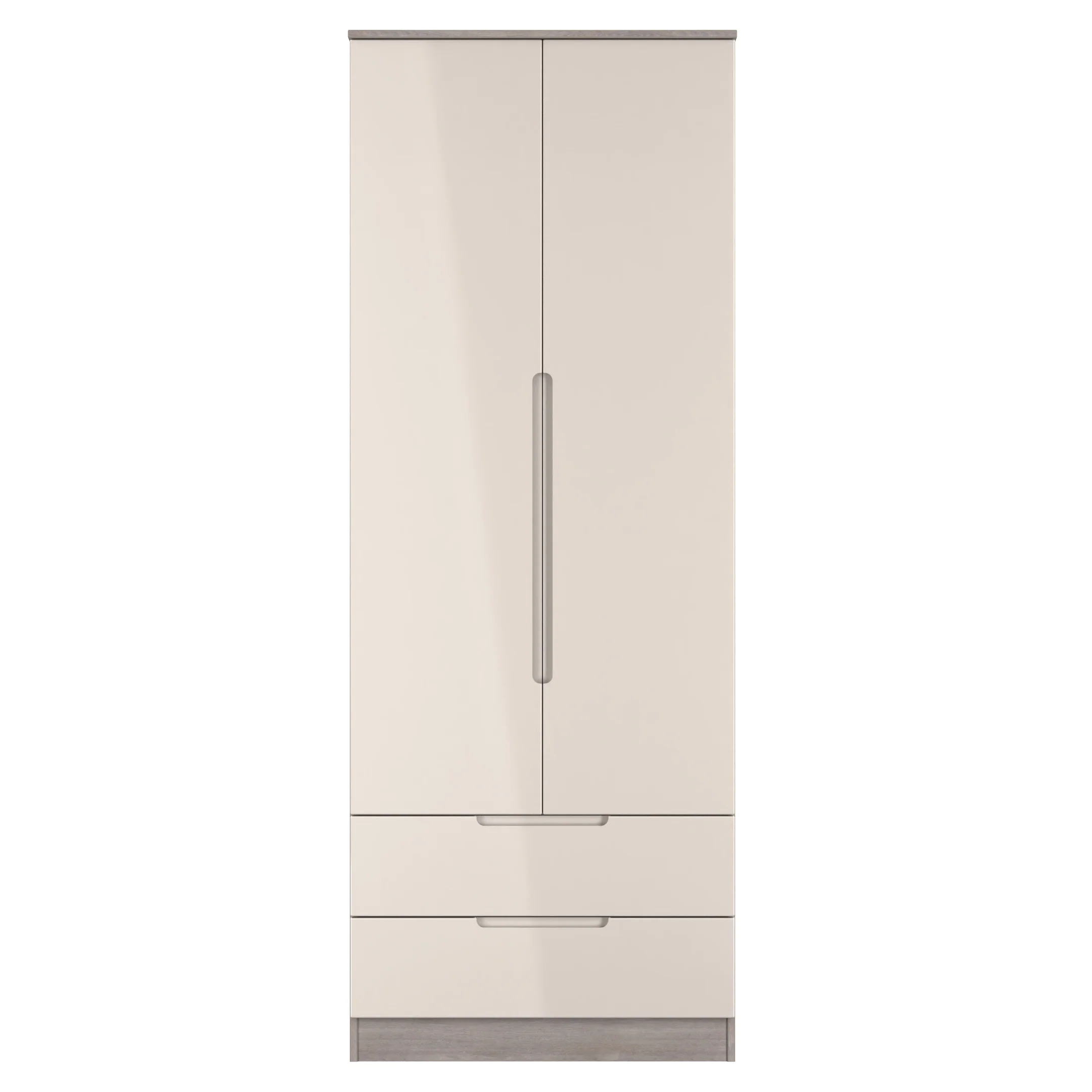 Cannes Ready Assembled 2 Door 2 Drawer Wardrobe in Kashmir Gloss & Grey Oak - Image 2
