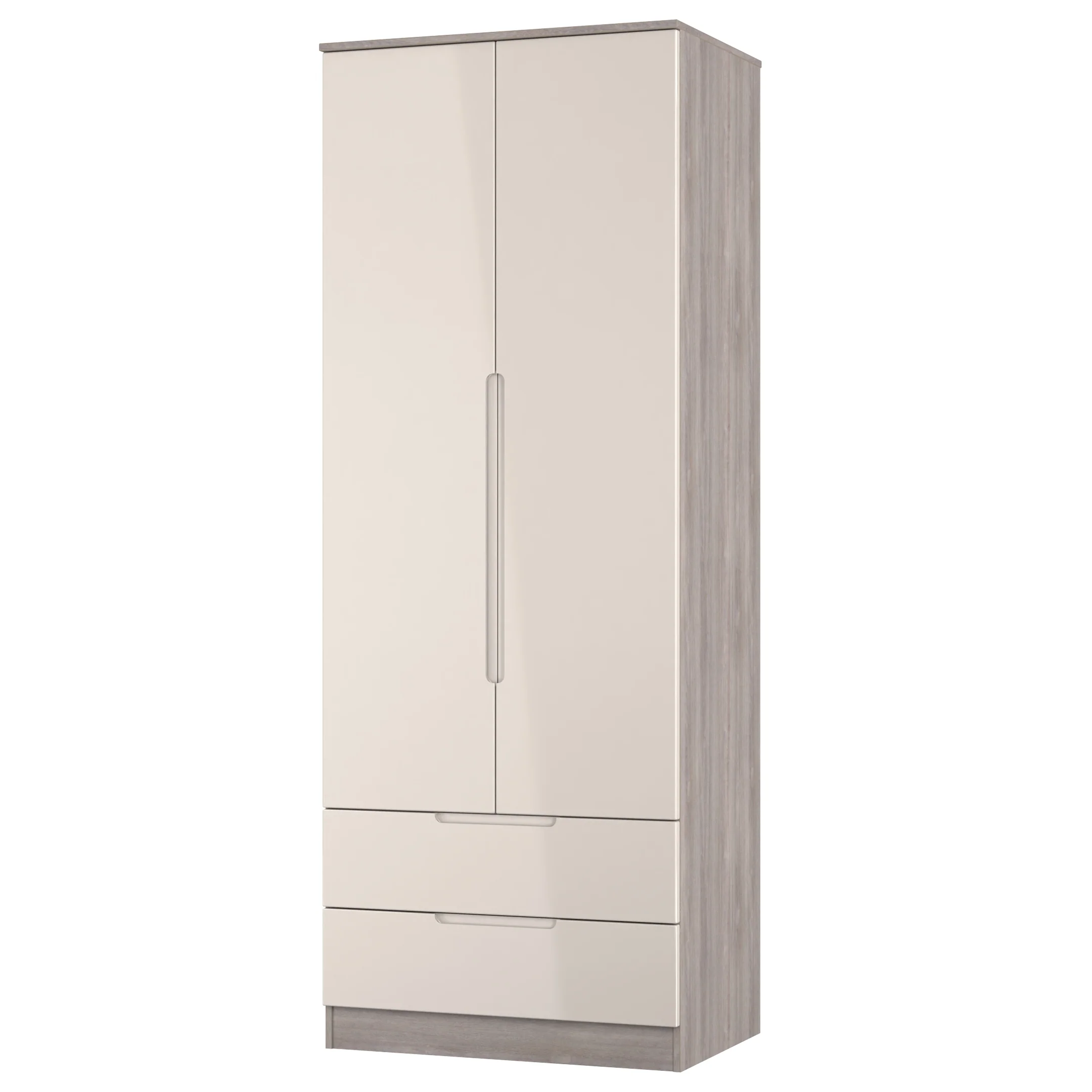 Cannes Ready Assembled 2 Door 2 Drawer Wardrobe in Kashmir Gloss & Grey Oak - Image 4