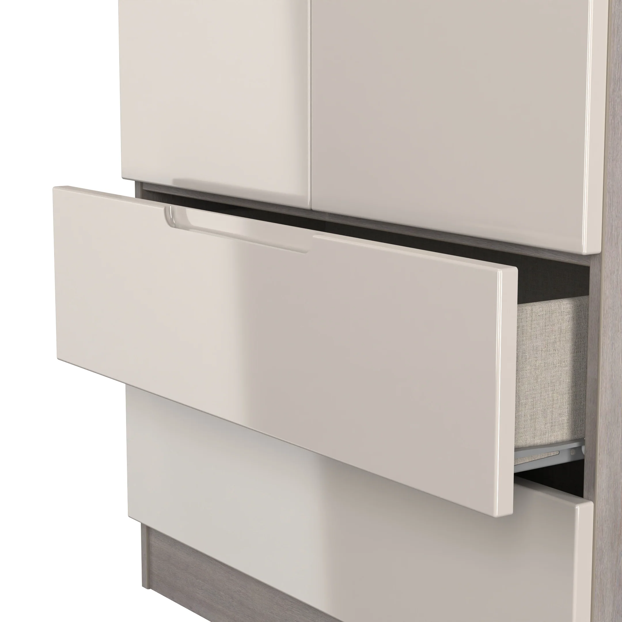 Cannes Ready Assembled 2 Door 2 Drawer Wardrobe in Kashmir Gloss & Grey Oak - Image 7