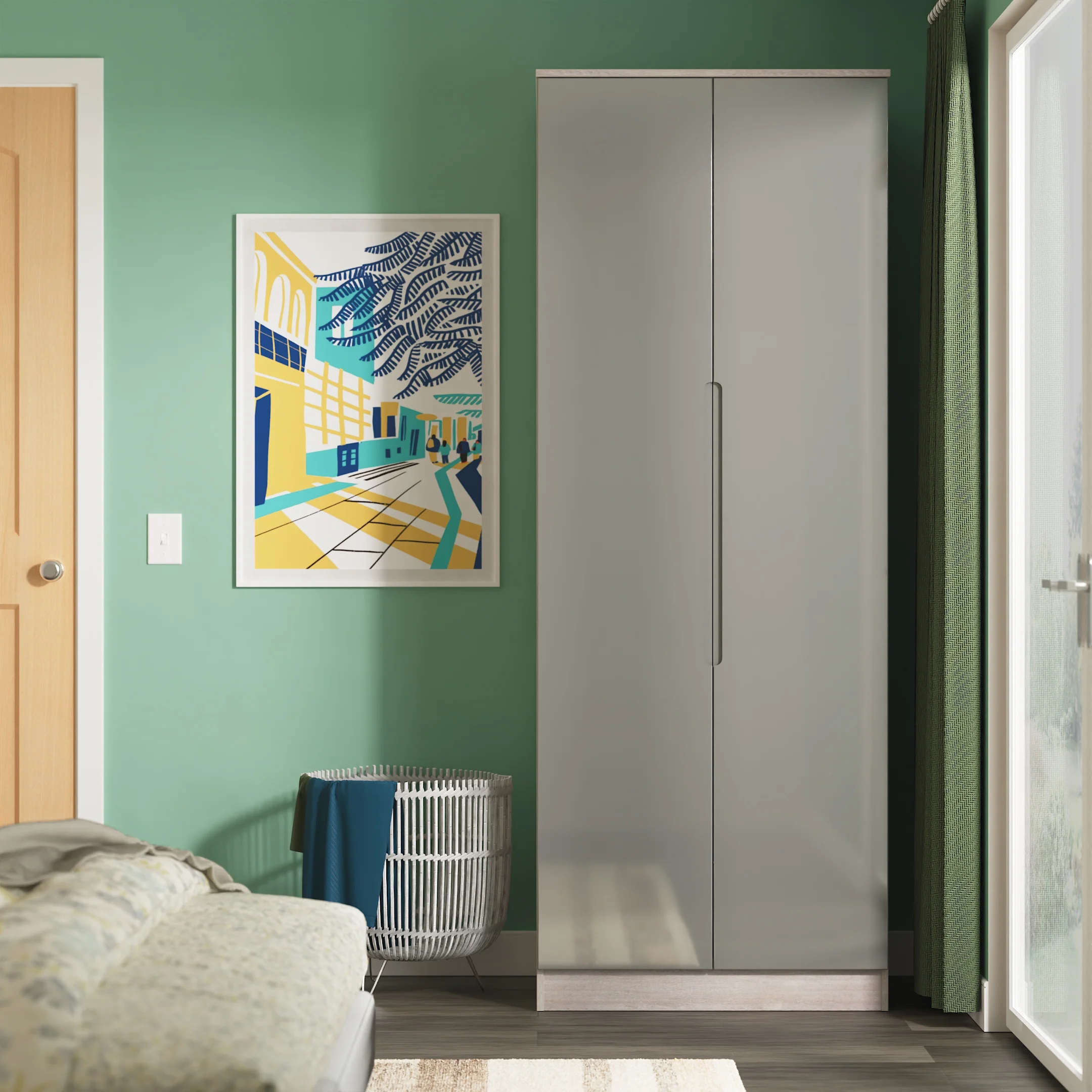 Cannes Ready Assembled 2 Door Wardrobe in Grey Gloss & Grey Oak