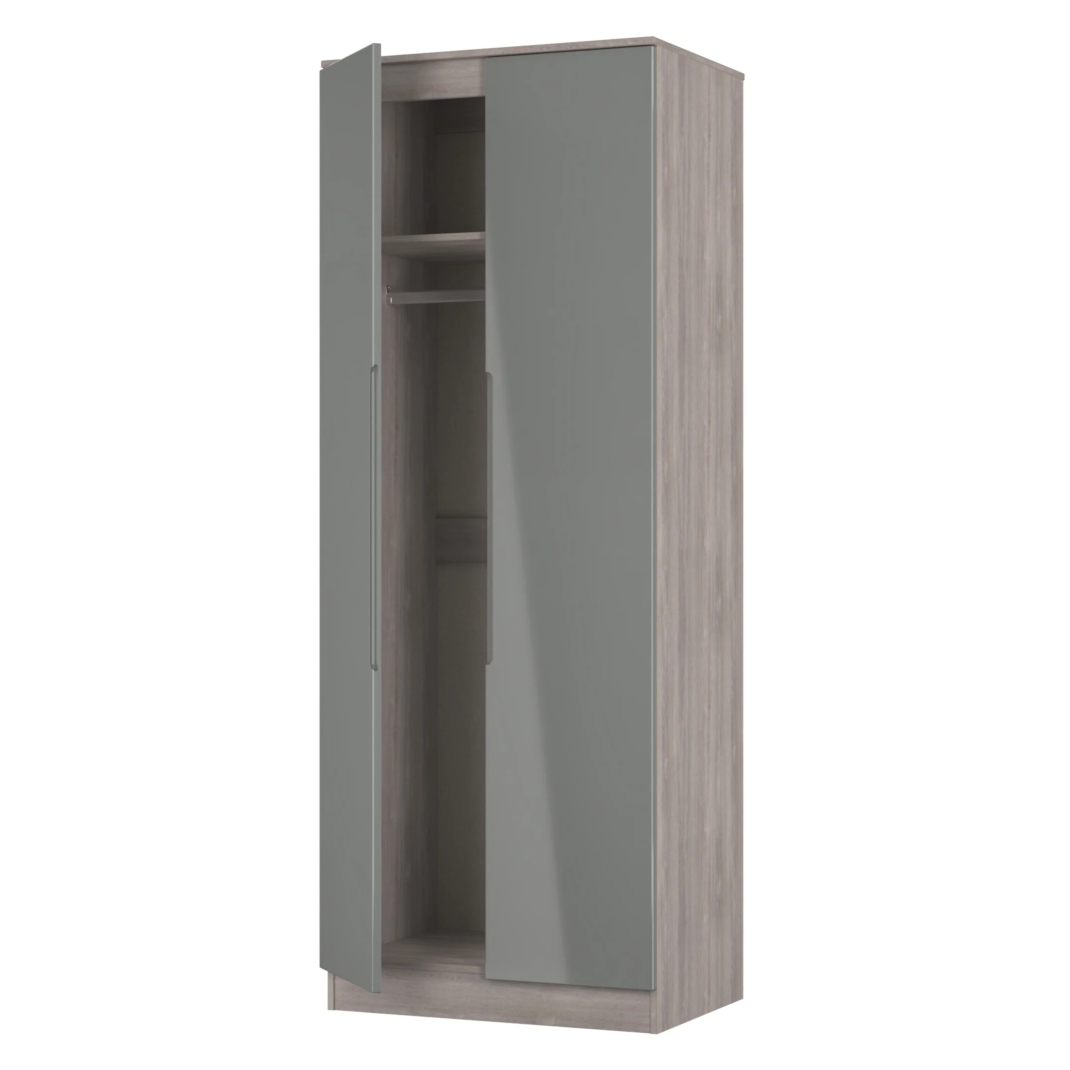 Cannes Ready Assembled 2 Door Wardrobe in Grey Gloss & Grey Oak - Image 6