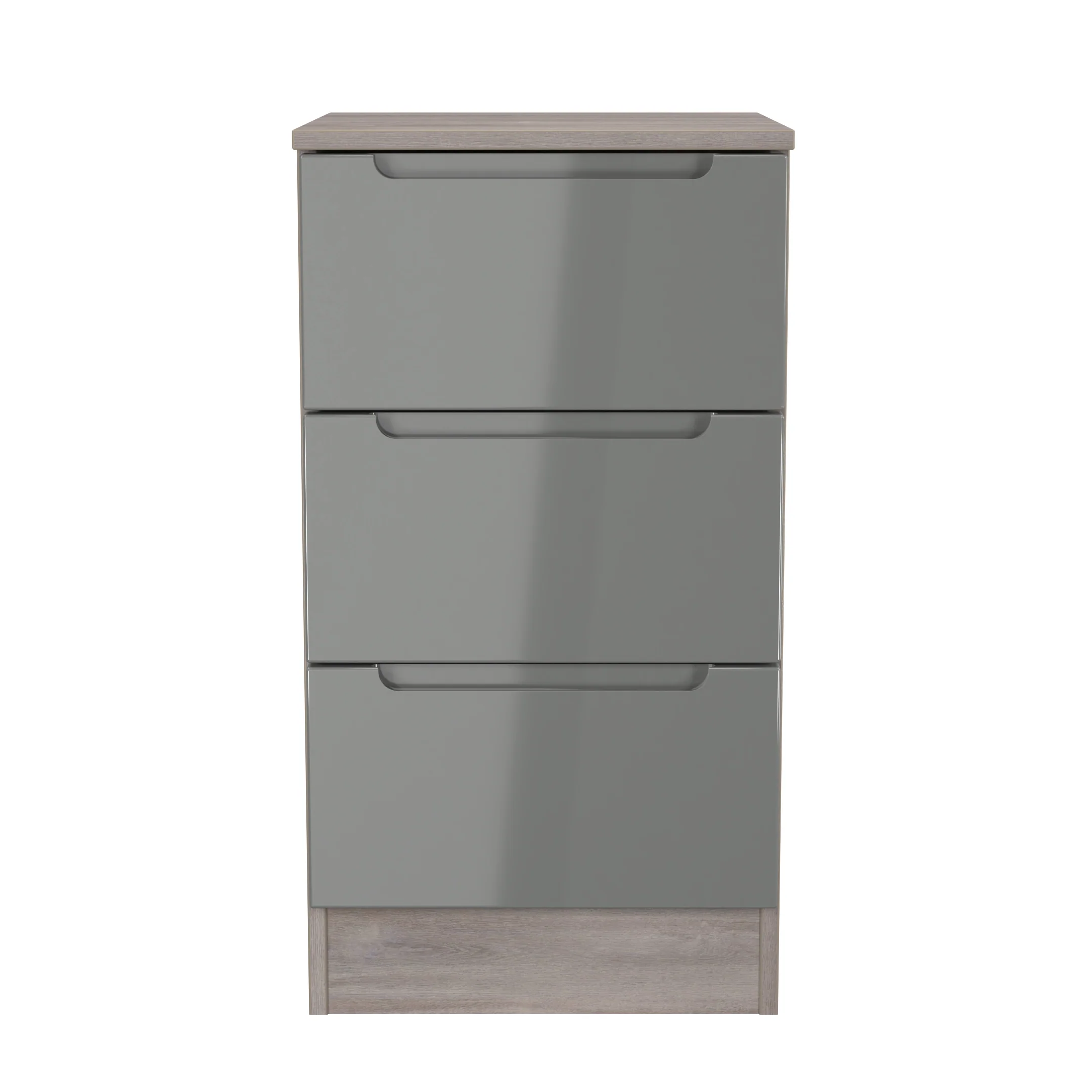 Cannes Ready Assembled 3 Drawer Bedside Cabinet in Grey Gloss & Grey Oak - Image 2