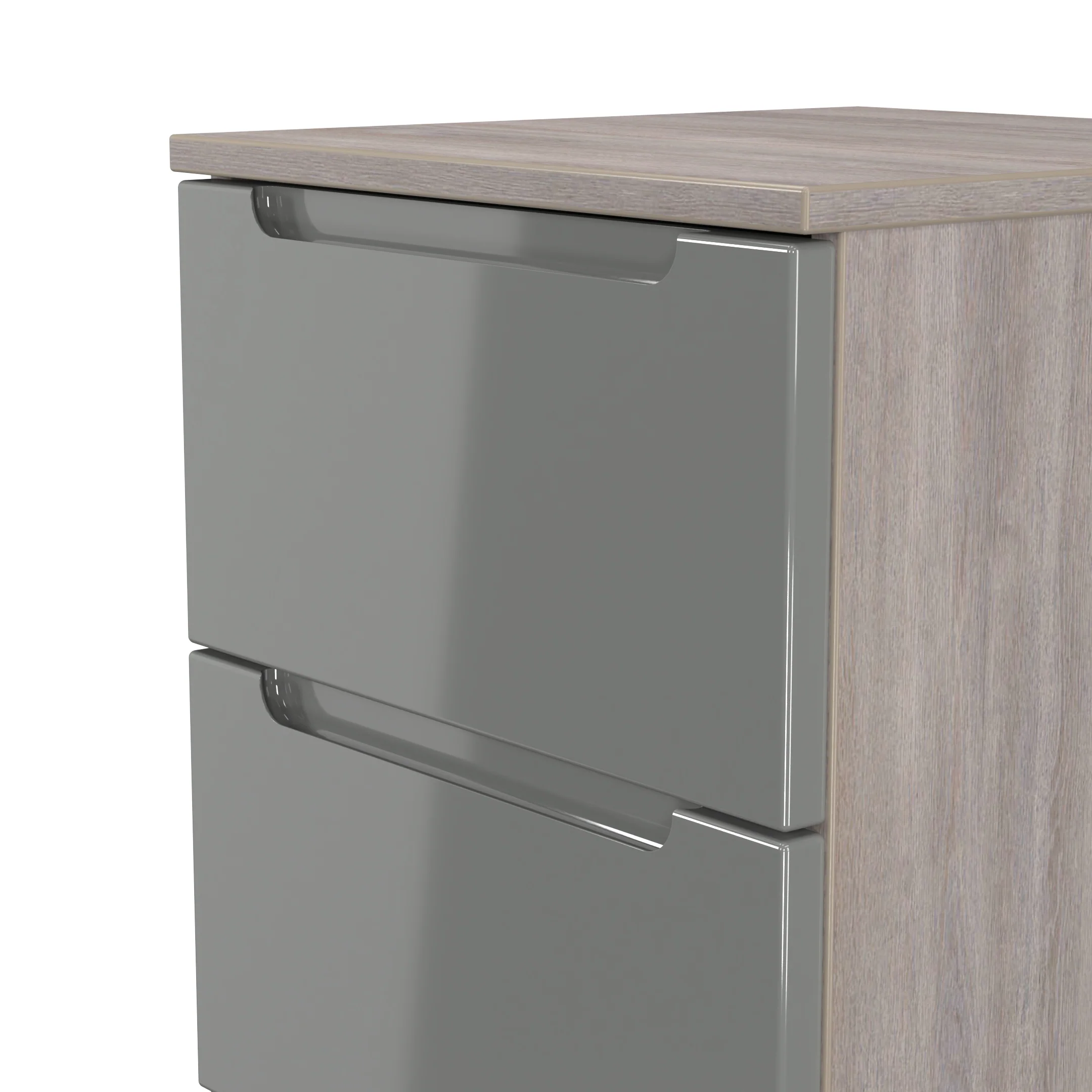 Cannes Ready Assembled 3 Drawer Bedside Cabinet in Grey Gloss & Grey Oak - Image 5