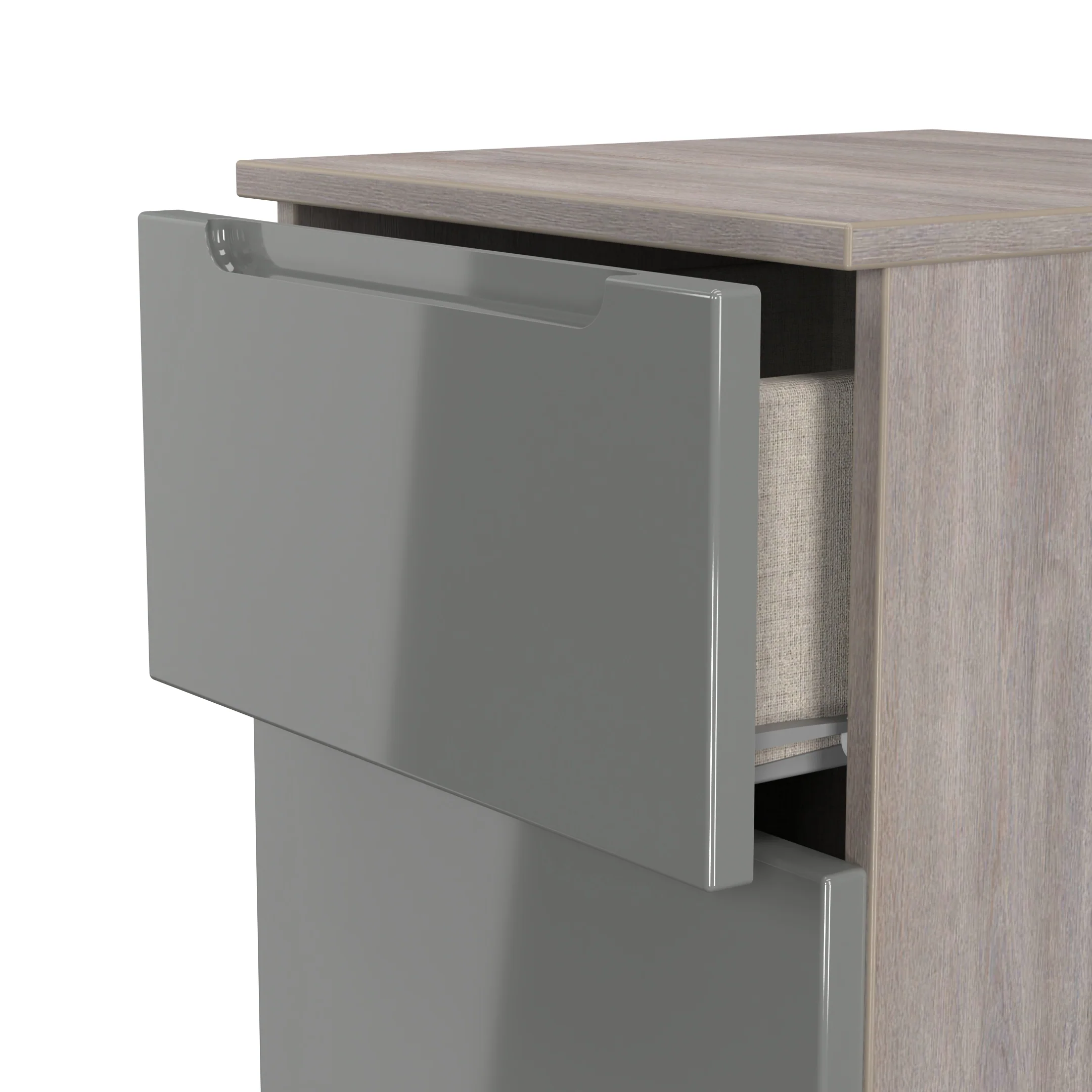 Cannes Ready Assembled 3 Drawer Bedside Cabinet in Grey Gloss & Grey Oak - Image 6