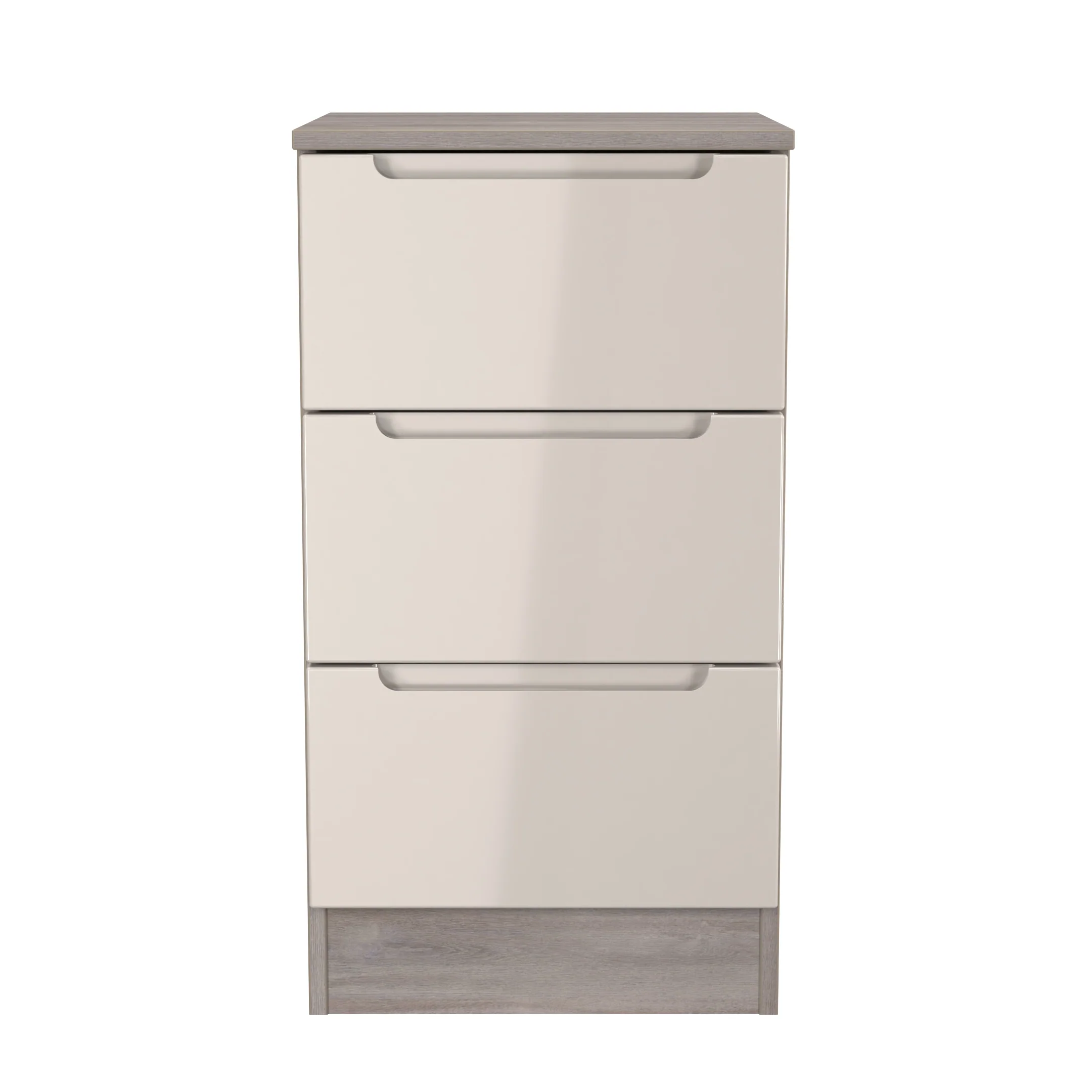 Cannes Ready Assembled 3 Drawer Bedside Cabinet in Kashmir Gloss & Grey Oak - Image 2