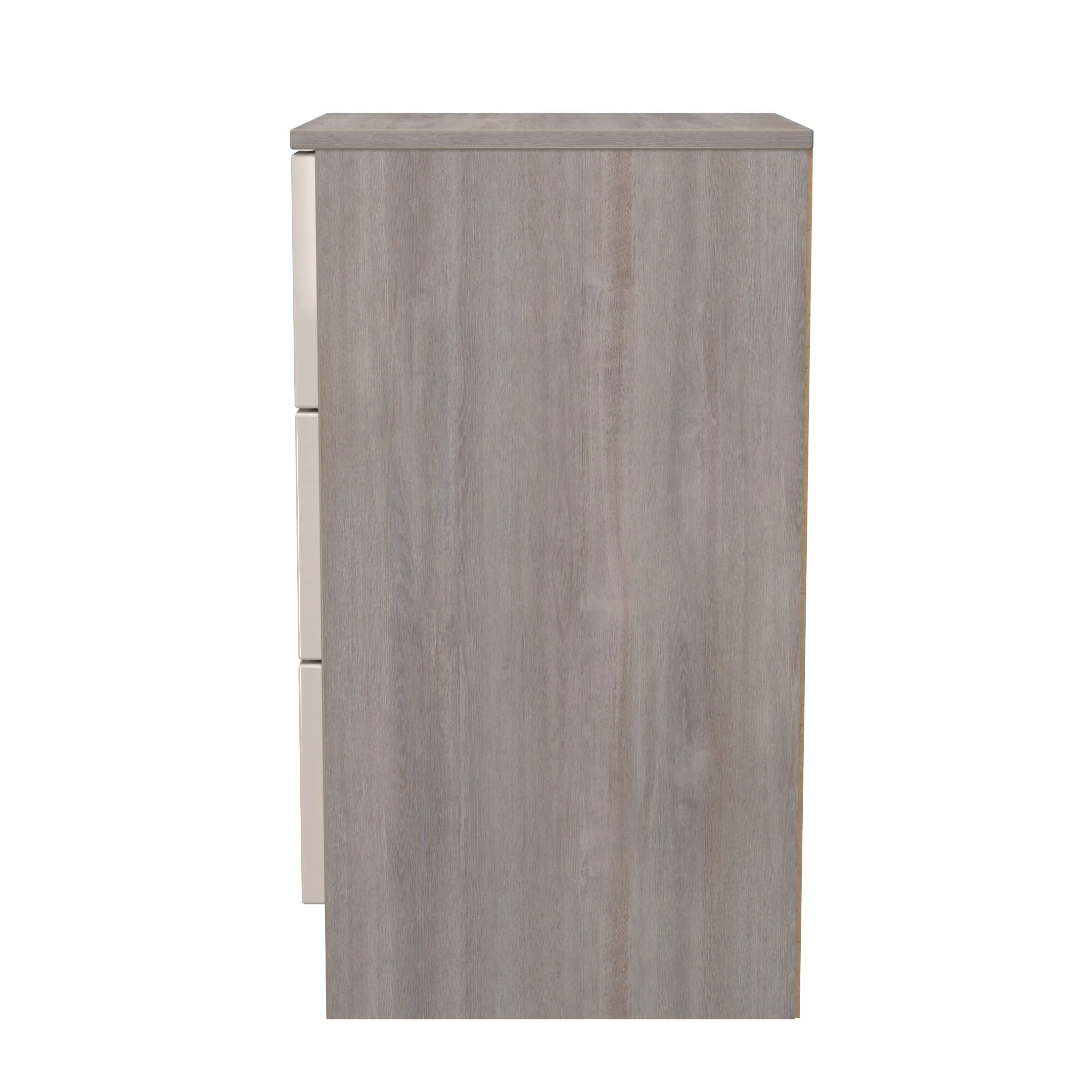 Cannes Ready Assembled 3 Drawer Bedside Cabinet in Kashmir Gloss & Grey Oak - Image 3