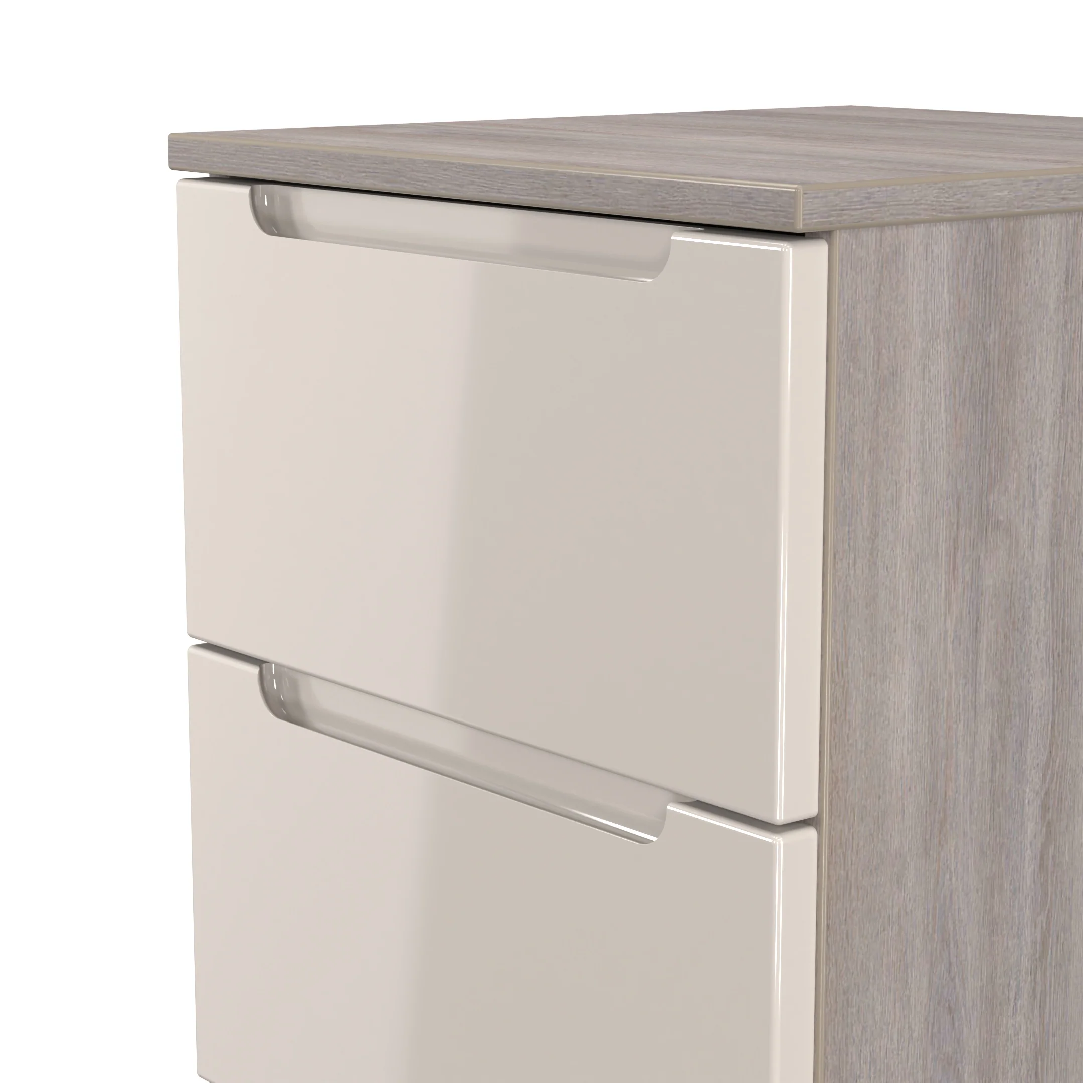Cannes Ready Assembled 3 Drawer Bedside Cabinet in Kashmir Gloss & Grey Oak - Image 4