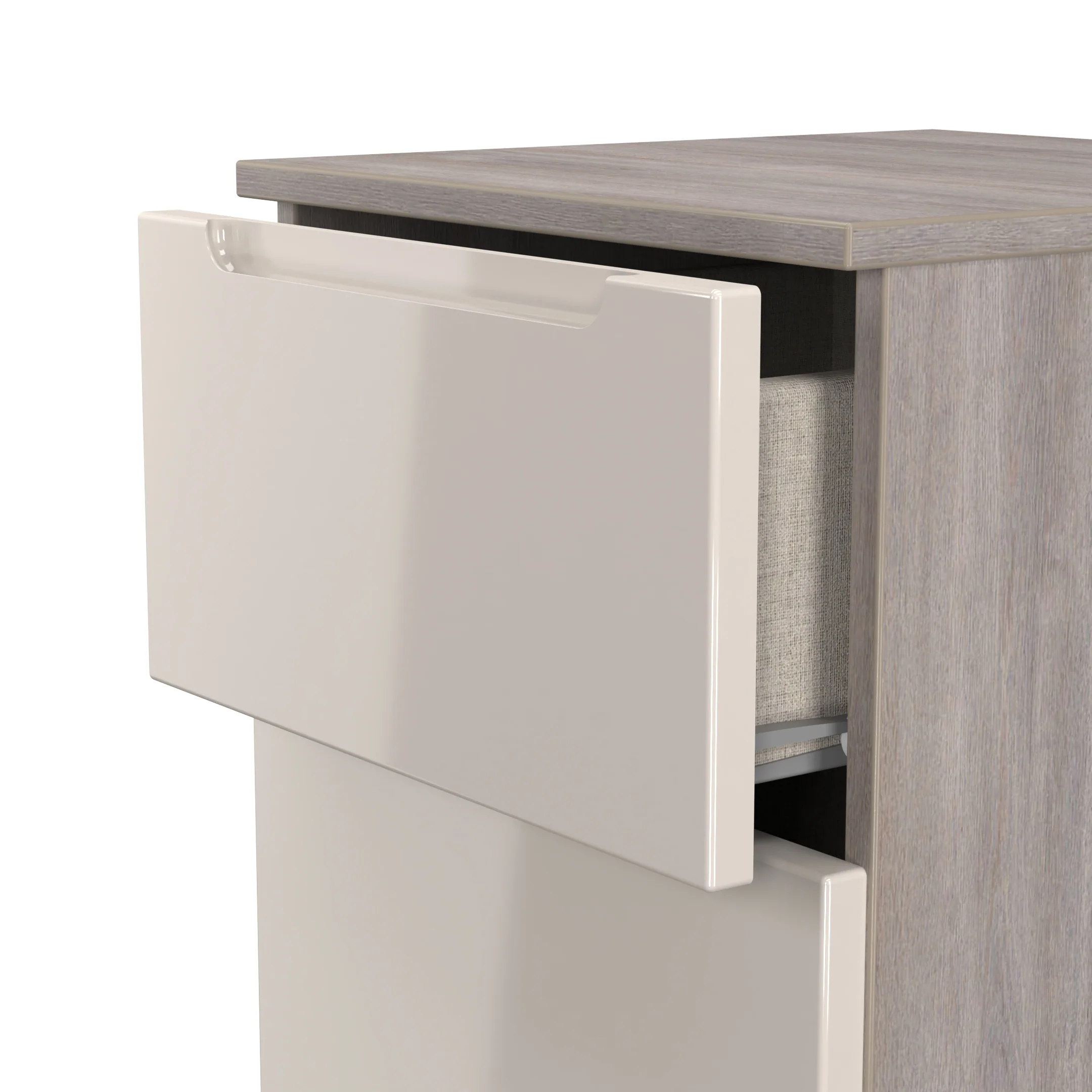 Cannes Ready Assembled 3 Drawer Bedside Cabinet in Kashmir Gloss & Grey Oak - Image 5