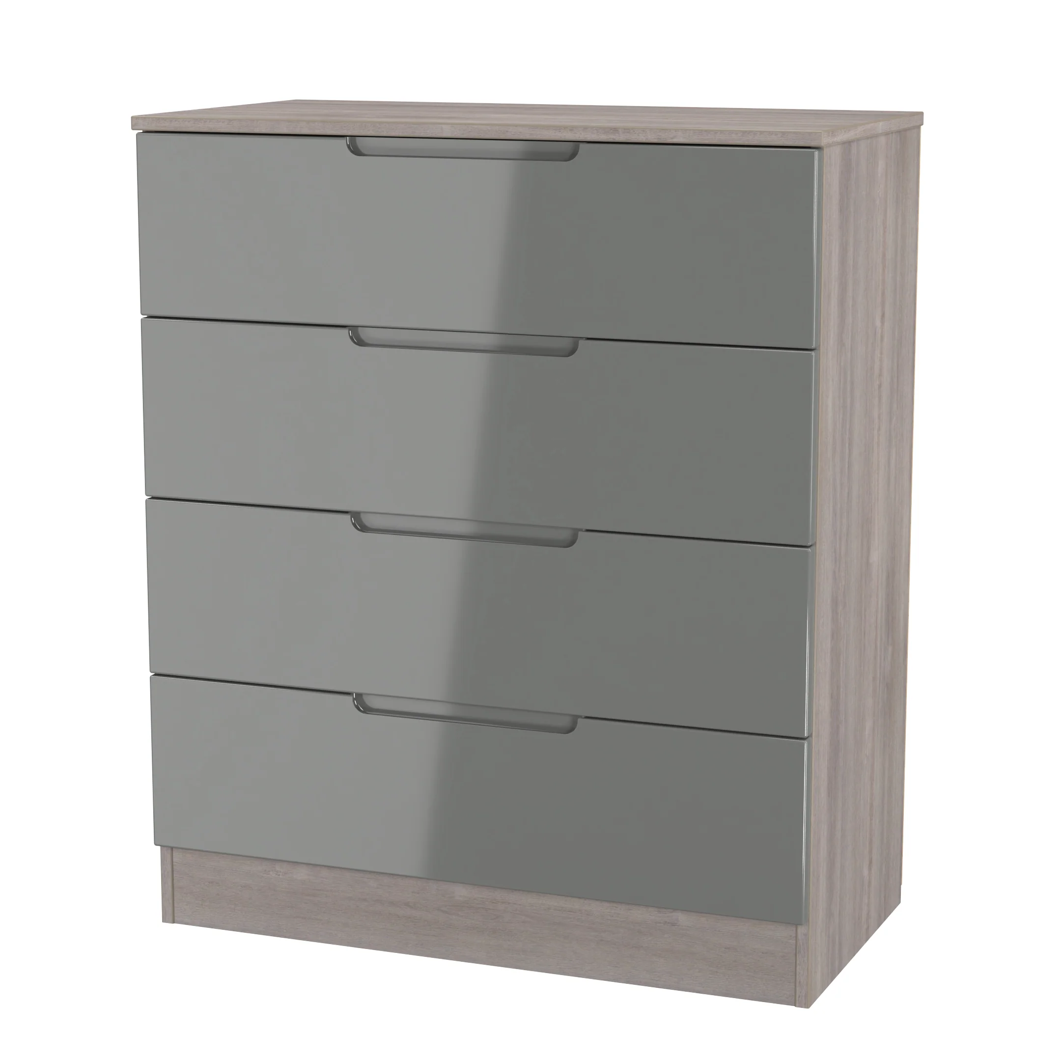 Cannes Ready Assembled 4 Drawer Chest in Grey Gloss & Grey Oak - Image 4