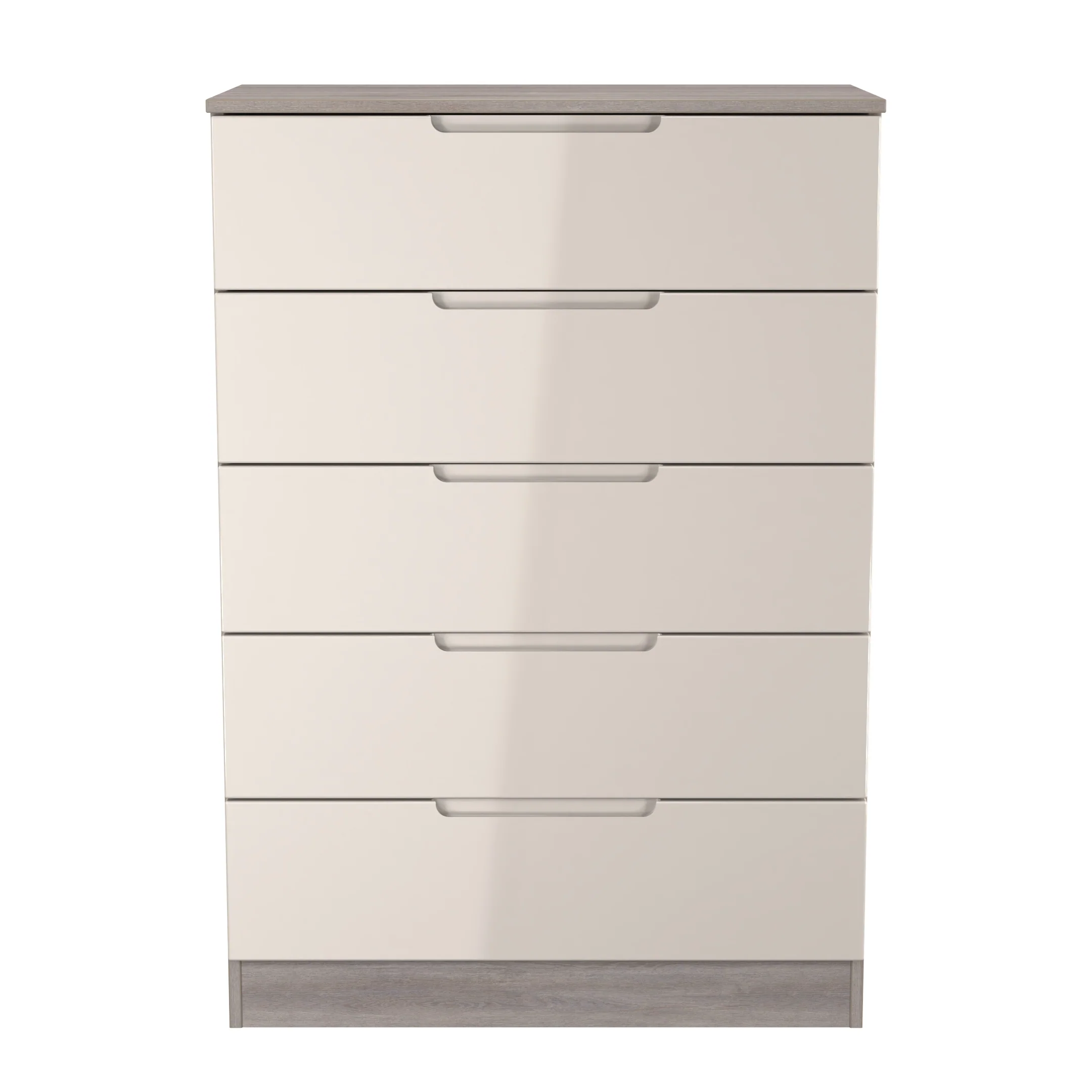Cannes Ready Assembled 5 Drawer Chest in Kashmir Gloss & Grey Oak - Image 2