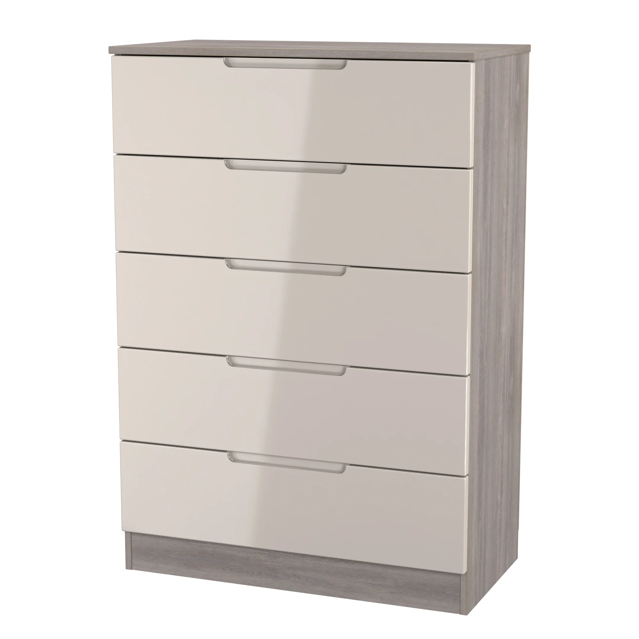 Cannes Ready Assembled 5 Drawer Chest in Kashmir Gloss & Grey Oak - Image 4