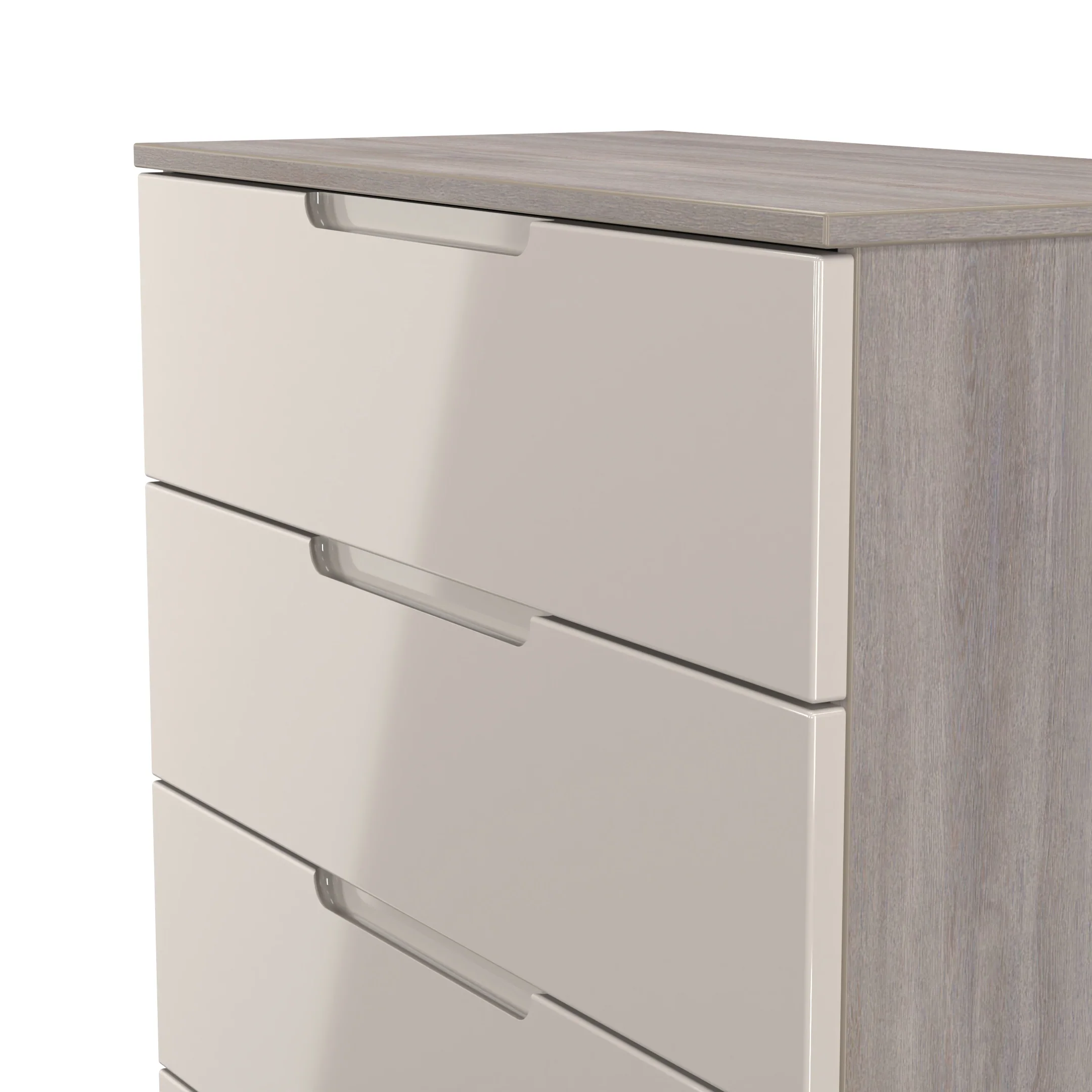 Cannes Ready Assembled 5 Drawer Chest in Kashmir Gloss & Grey Oak - Image 5