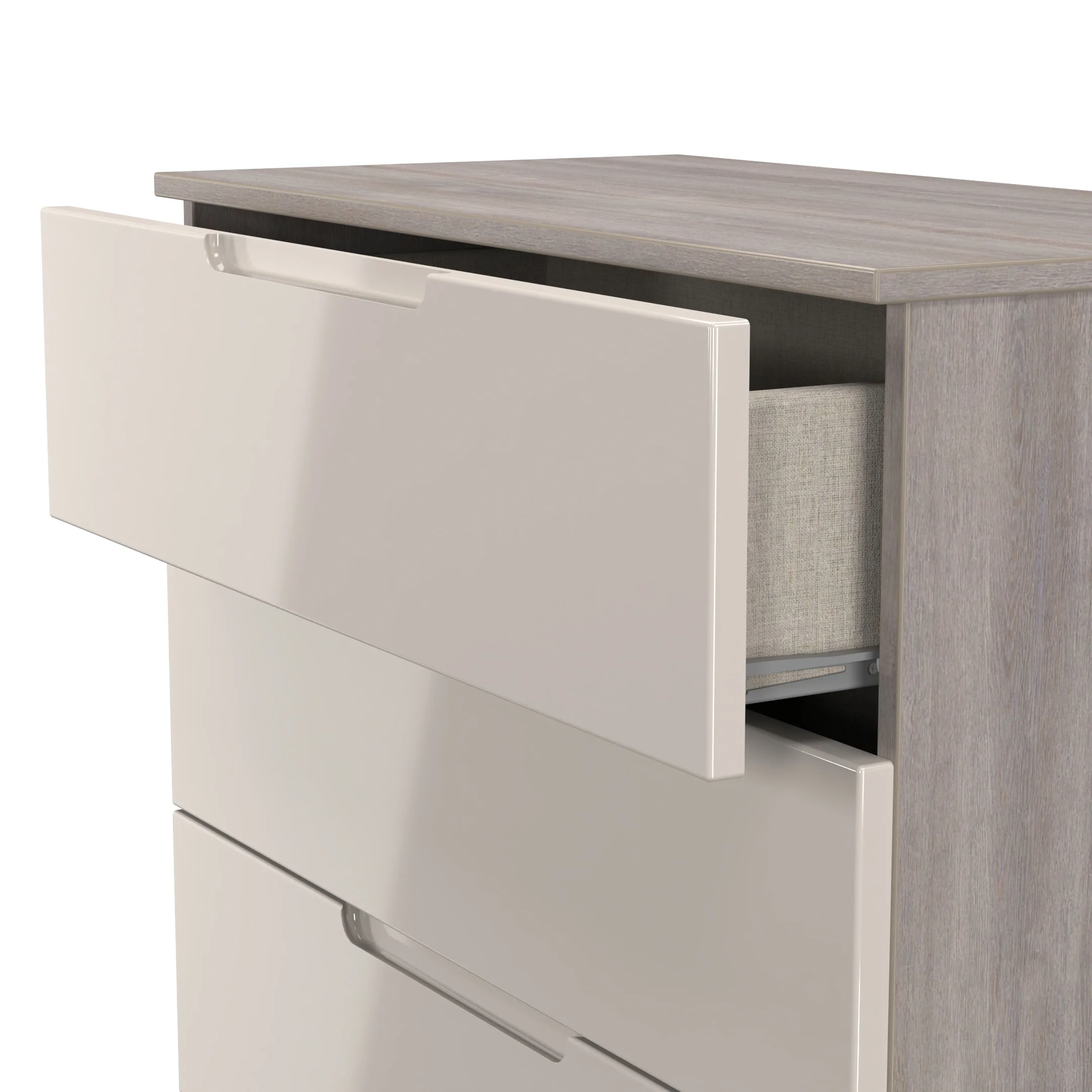 Cannes Ready Assembled 5 Drawer Chest in Kashmir Gloss & Grey Oak - Image 6