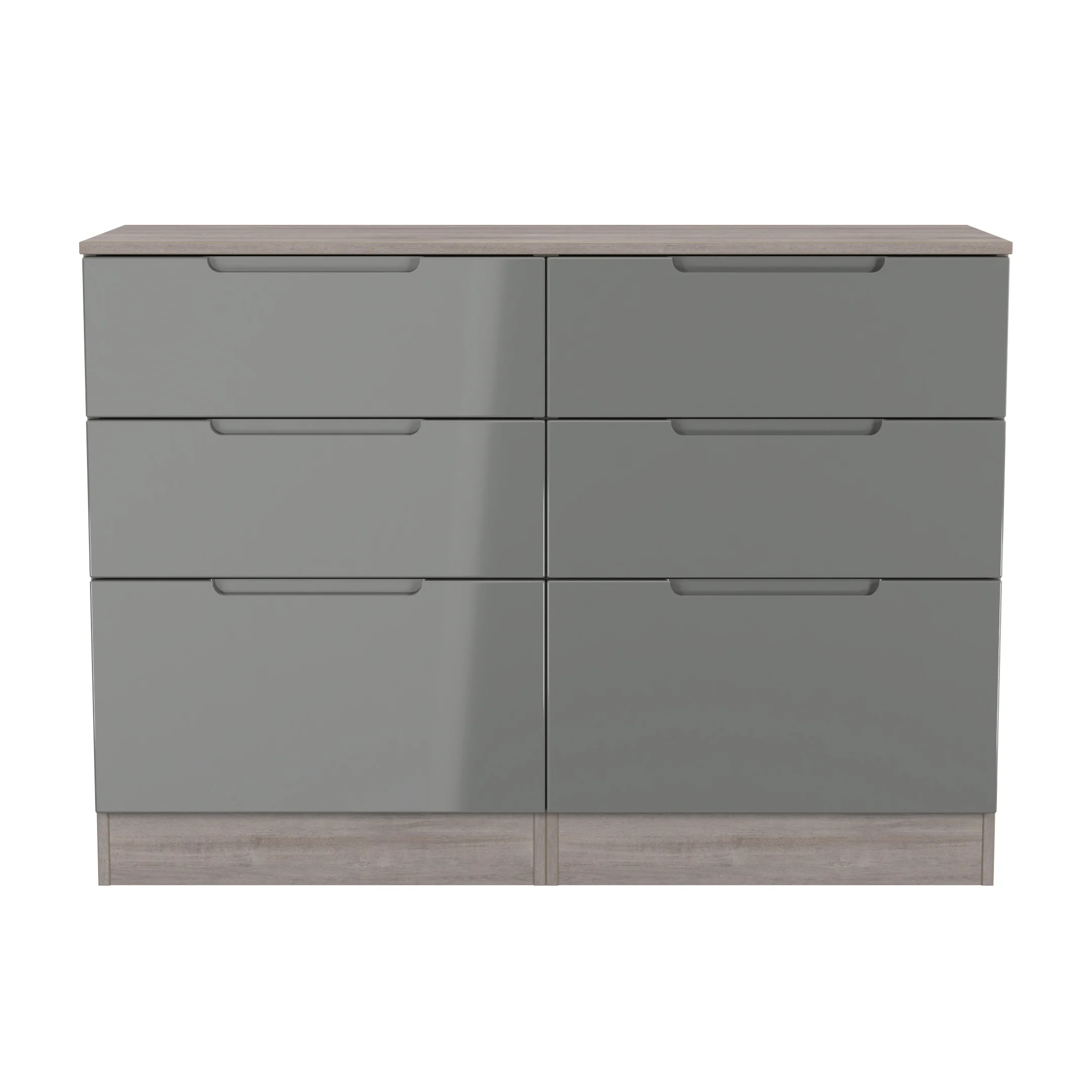 Cannes Ready Assembled 6 Drawer Wide Chest in Grey Gloss & Grey Oak - Image 2