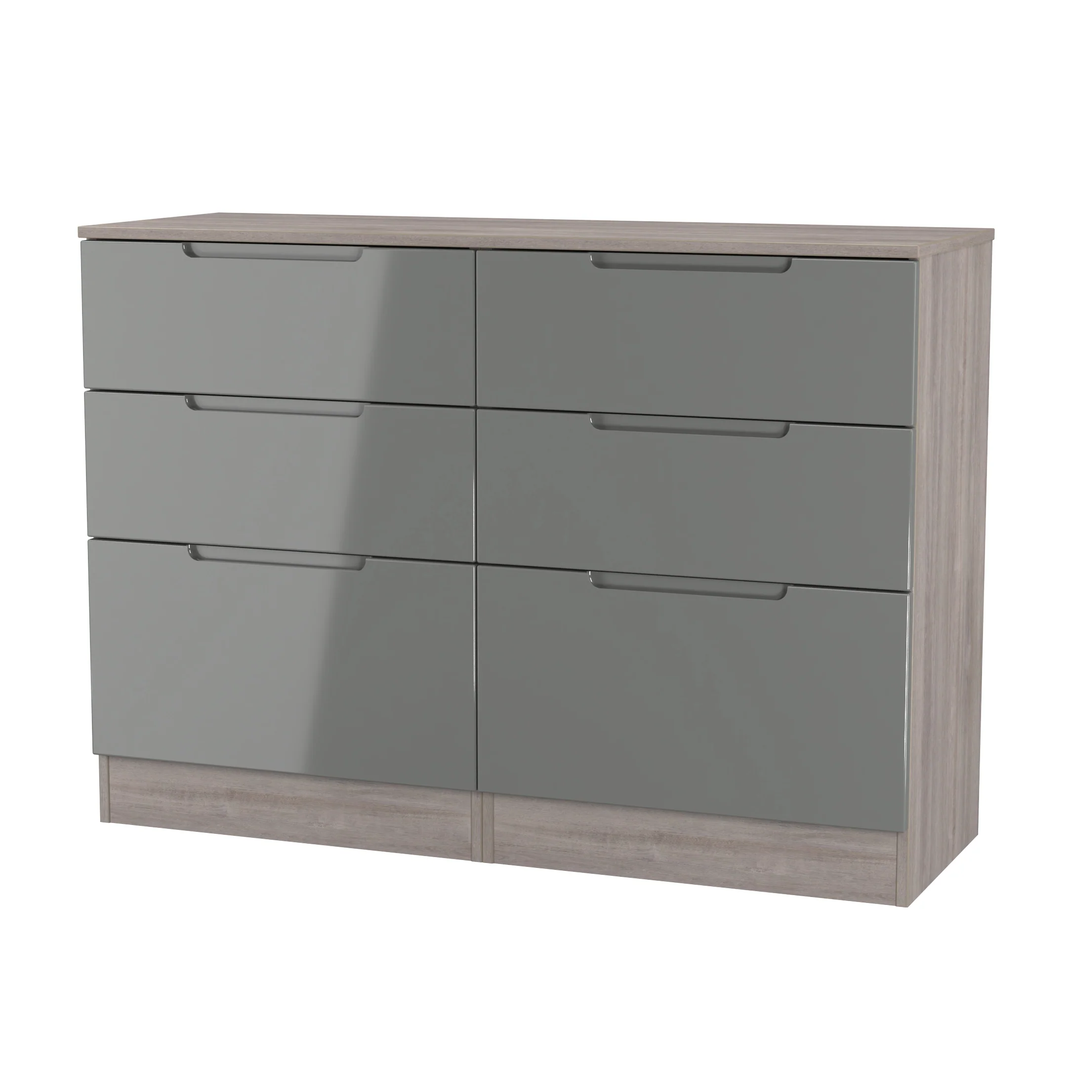 Cannes Ready Assembled 6 Drawer Wide Chest in Grey Gloss & Grey Oak - Image 4