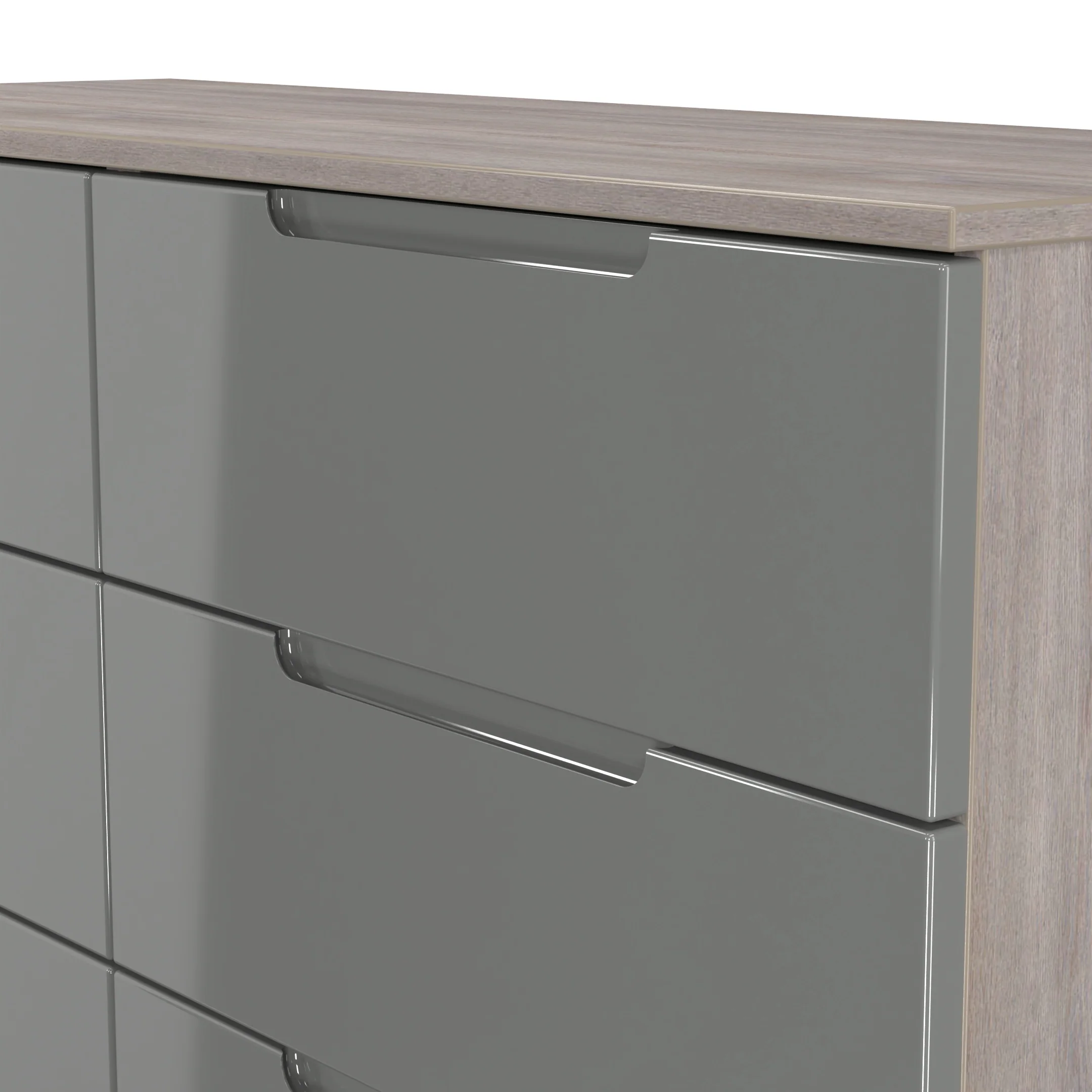 Cannes Ready Assembled 6 Drawer Wide Chest in Grey Gloss & Grey Oak - Image 5