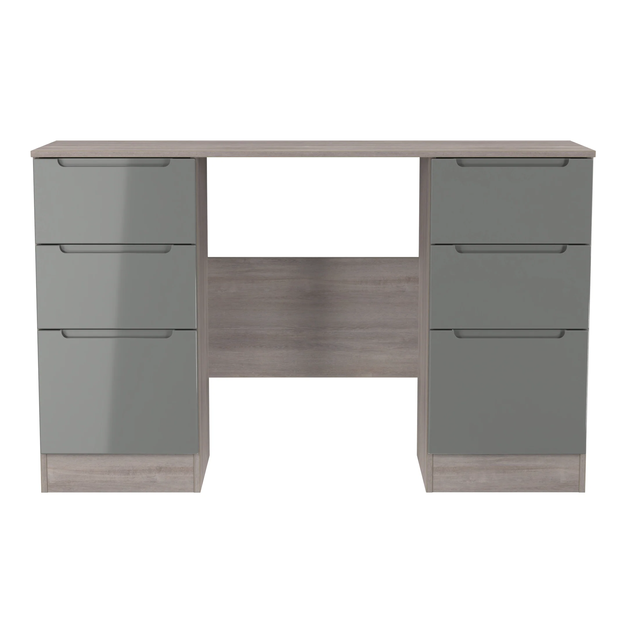 Cannes Ready Assembled Double Pedestal Desk in Grey Gloss & Grey Oak - Image 2
