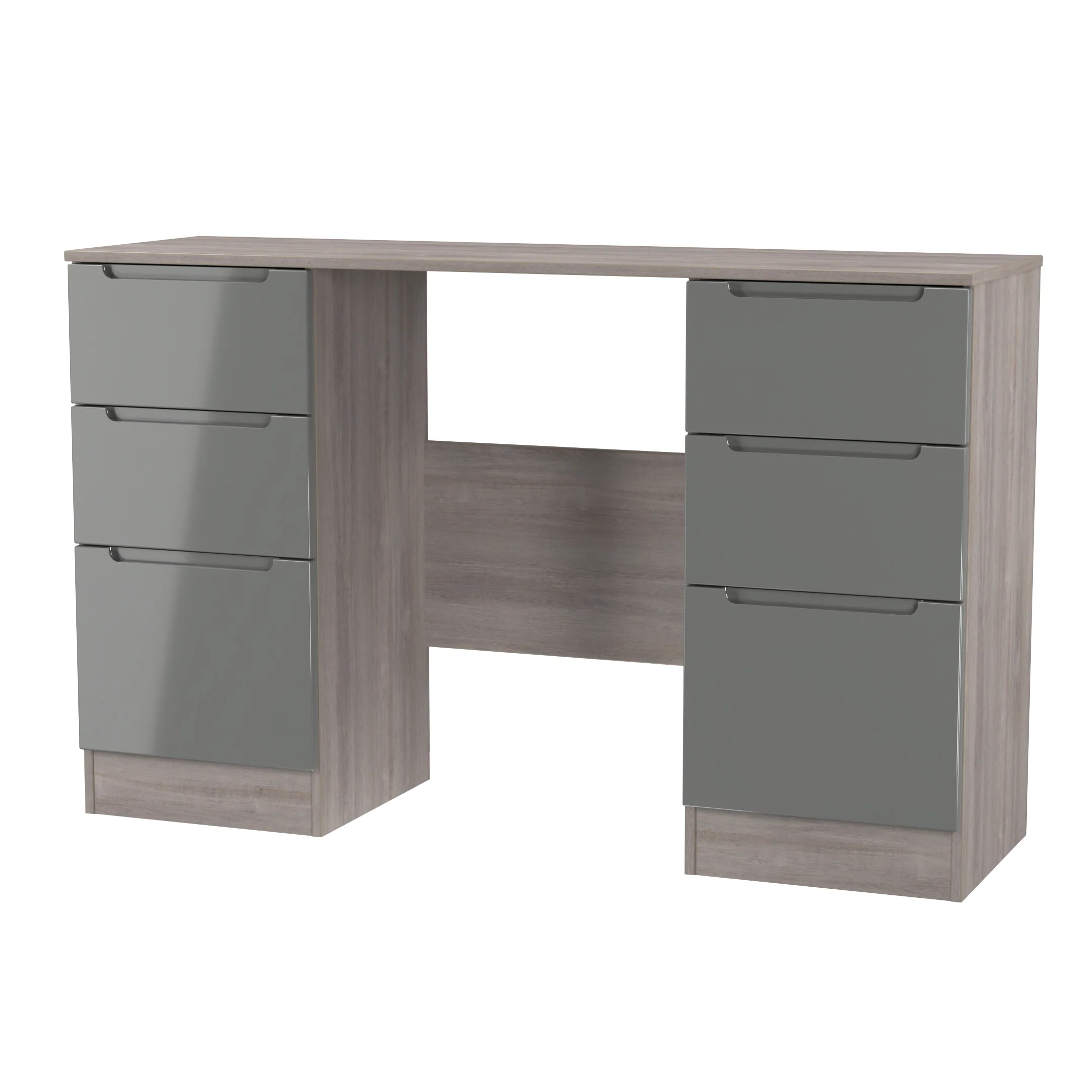Cannes Ready Assembled Double Pedestal Desk in Grey Gloss & Grey Oak - Image 4