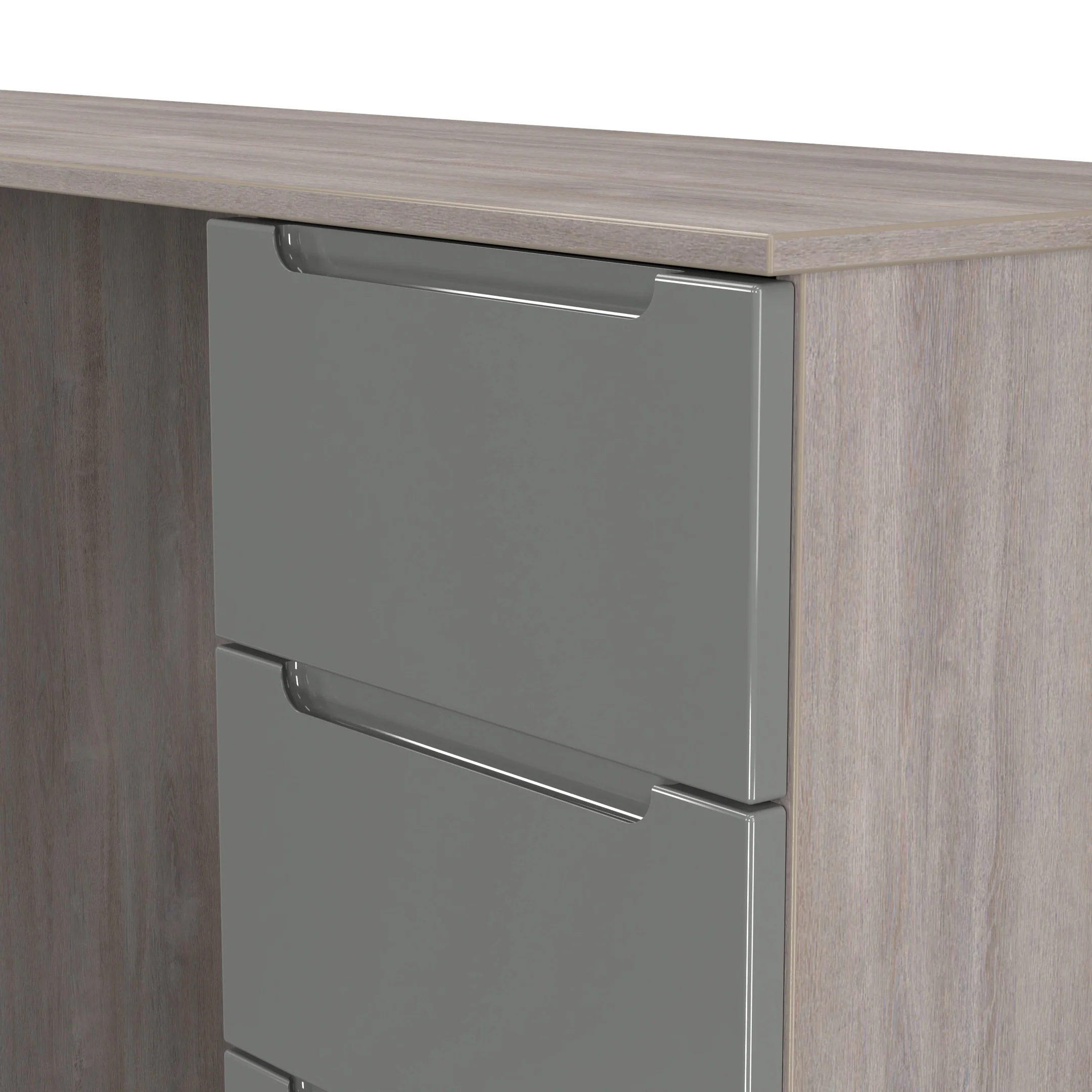 Cannes Ready Assembled Double Pedestal Desk in Grey Gloss & Grey Oak - Image 5
