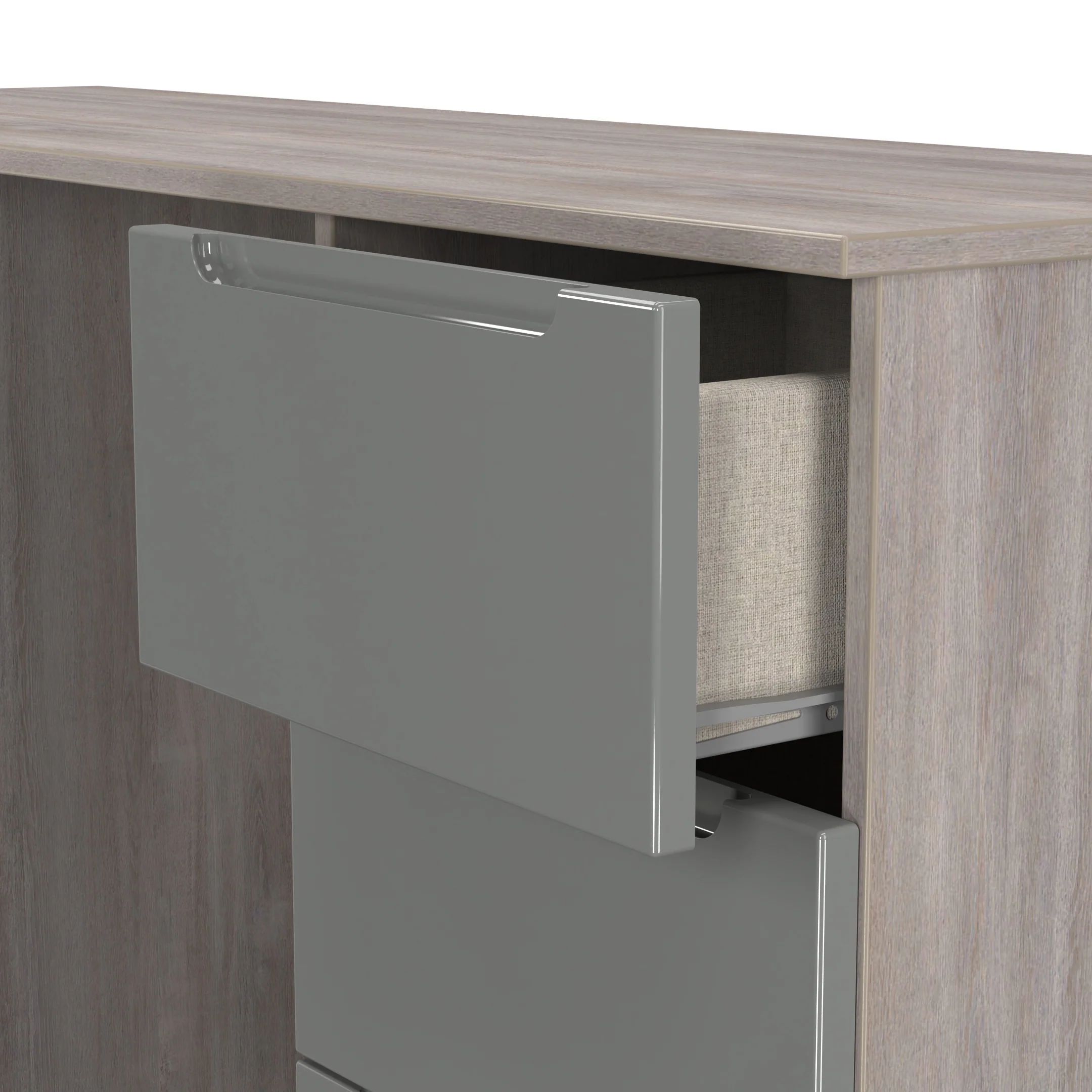 Cannes Ready Assembled Double Pedestal Desk in Grey Gloss & Grey Oak - Image 6